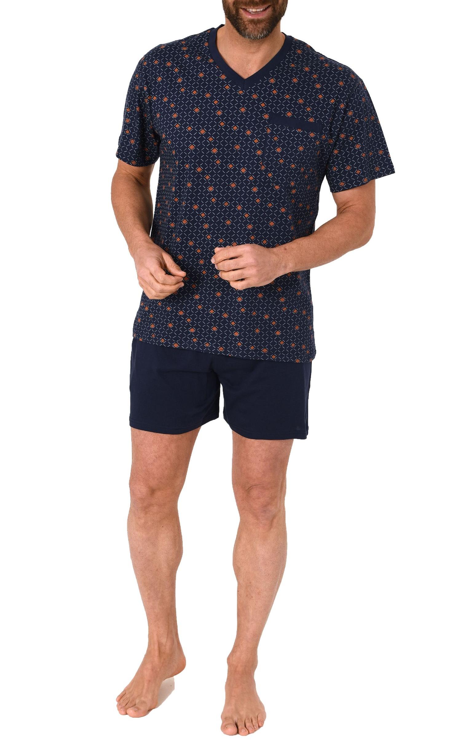 Eleganter Herren Shorty Pyjama Schlafanzug kurzarm mit V-Hals - 102 105 90 518