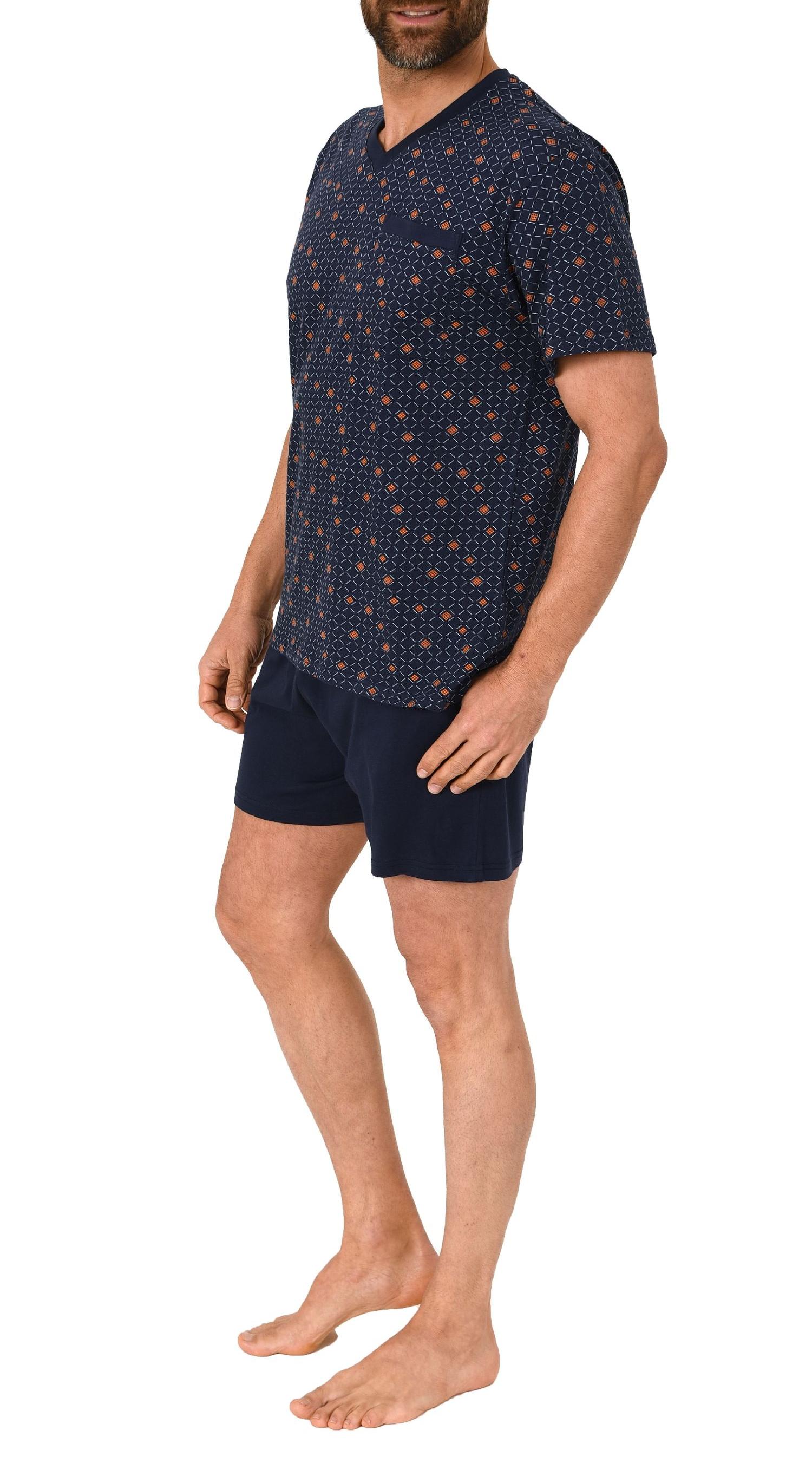 Eleganter Herren Shorty Pyjama Schlafanzug kurzarm mit V-Hals - 102 105 90 518