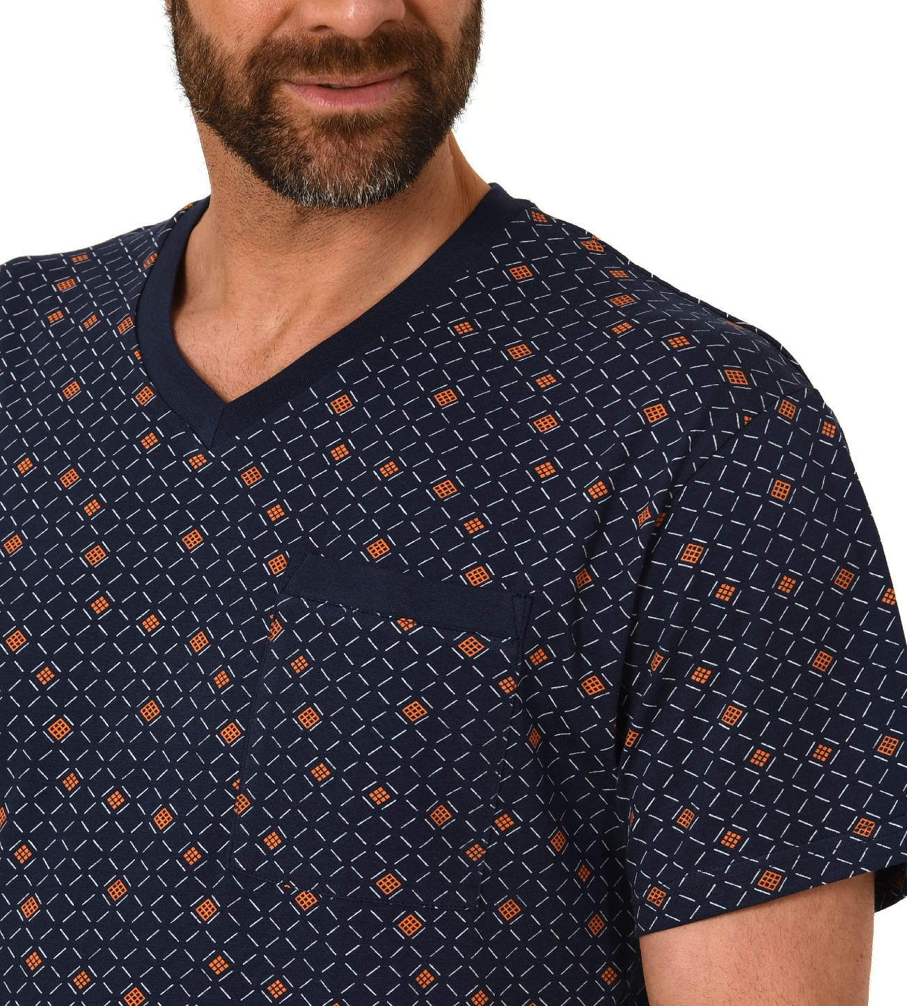 Eleganter Herren Shorty Pyjama Schlafanzug kurzarm mit V-Hals - 102 105 90 518