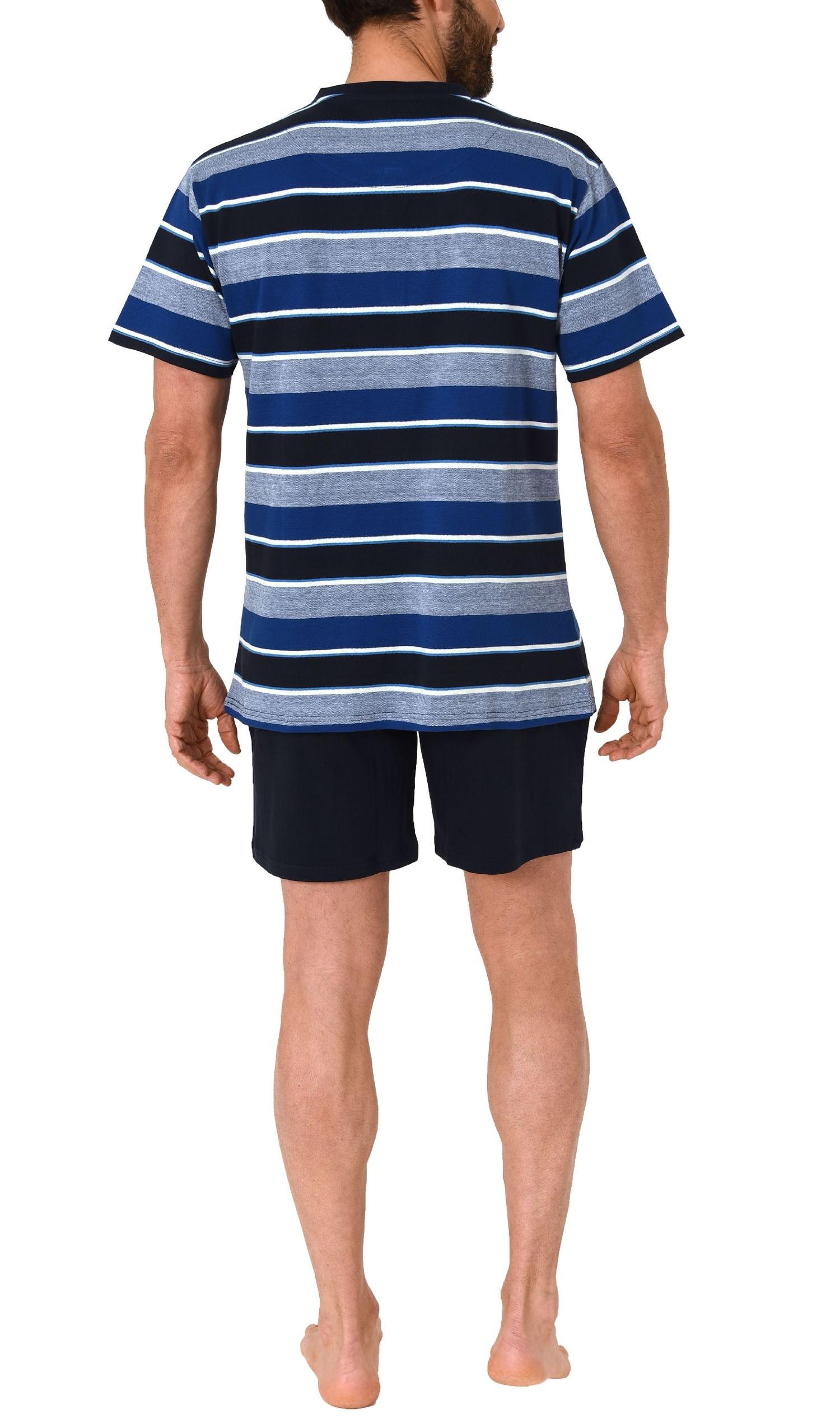 Eleganter Herren Shorty Pyjama kurzarm Schlafanzug in Streifenoptik, Knopfleiste am Hals