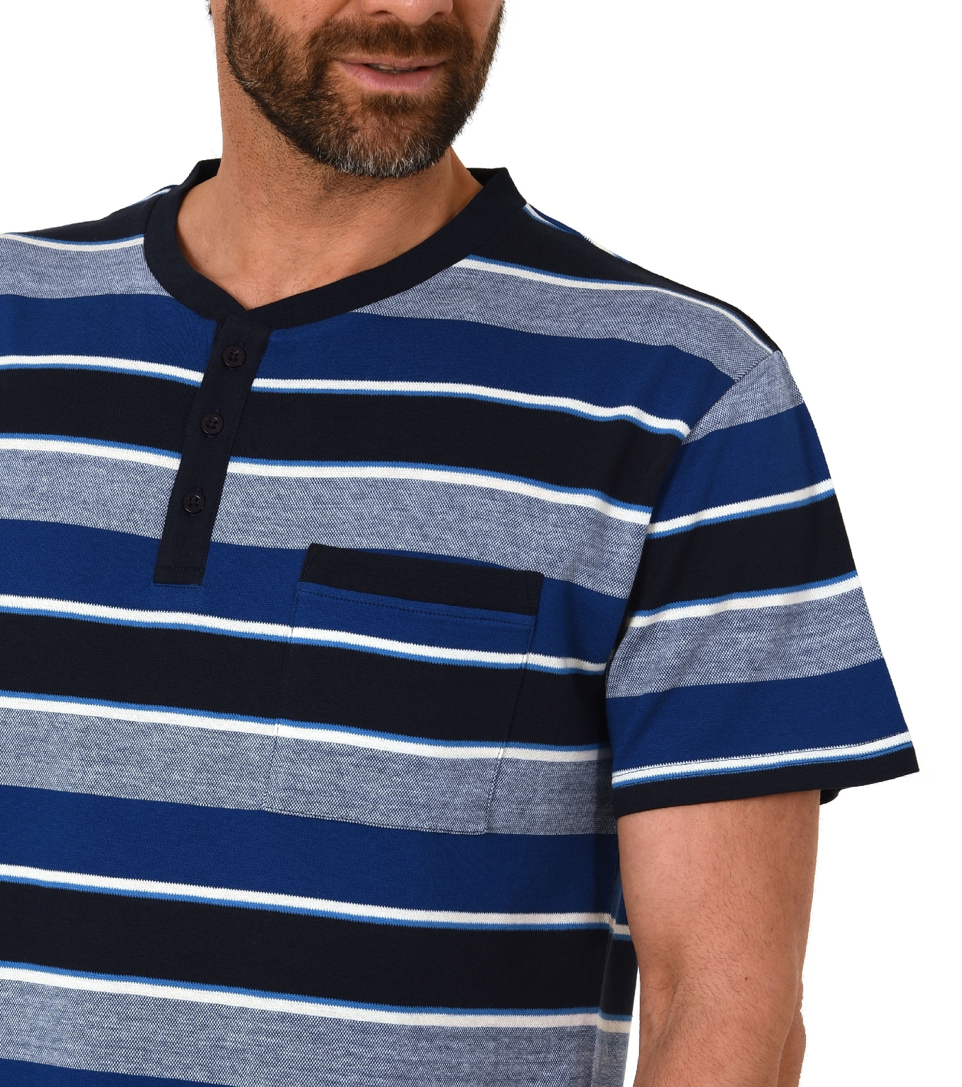 Eleganter Herren Shorty Pyjama kurzarm Schlafanzug in Streifenoptik, Knopfleiste am Hals