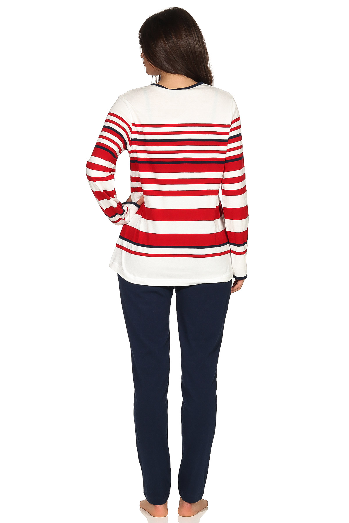 Maritimer Damen Pyjama langarm Schlafanzug in Streifenoptik mit Knopfleiste – 102 201 90 920 Maritimer Damen Pyjama langarm Schlafanzug in Streifenoptik mit Knopfleiste – 201 90 920