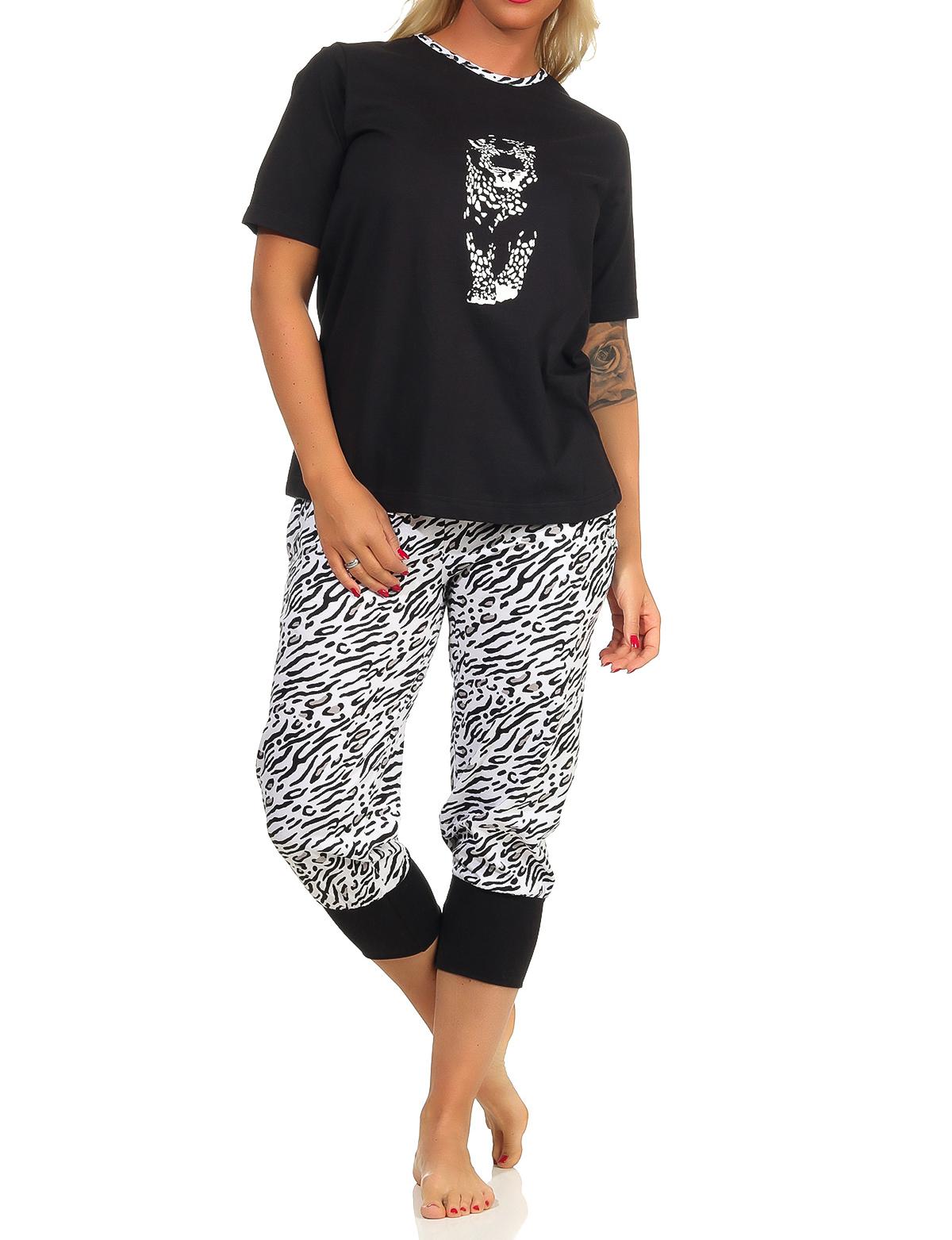 Capri Pyjama kurzarm Schlafanzug, Caprihose mit Bündchen, Tigermotiv, auch in Übergrössen