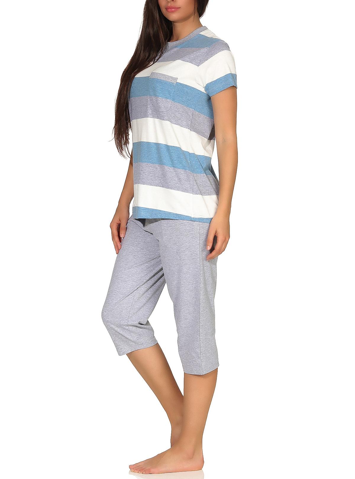 Damen Capri Pyjama kurzarm in wunderschöner Block Streifen Optik - auch in Übergrössen erhältlich - 102 204 90 101 Damen Capri Pyjama kurzarm in wunderschöner Block Streifen Optik - auch in Übergrössen – 102 204 90 101