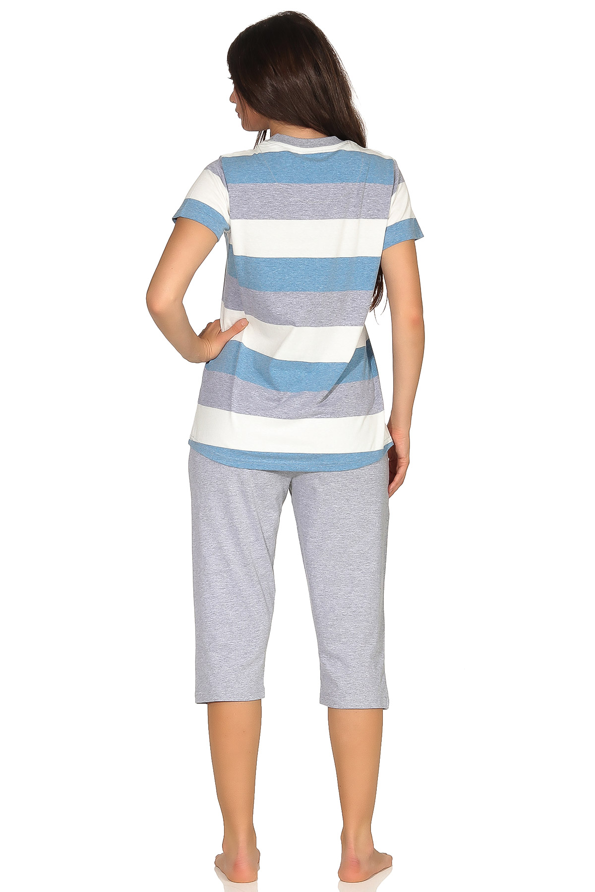 Damen Capri Pyjama kurzarm in wunderschöner Block Streifen Optik - auch in Übergrössen erhältlich - 102 204 90 101 Damen Capri Pyjama kurzarm in wunderschöner Block Streifen Optik - auch in Übergrössen – 102 204 90 101