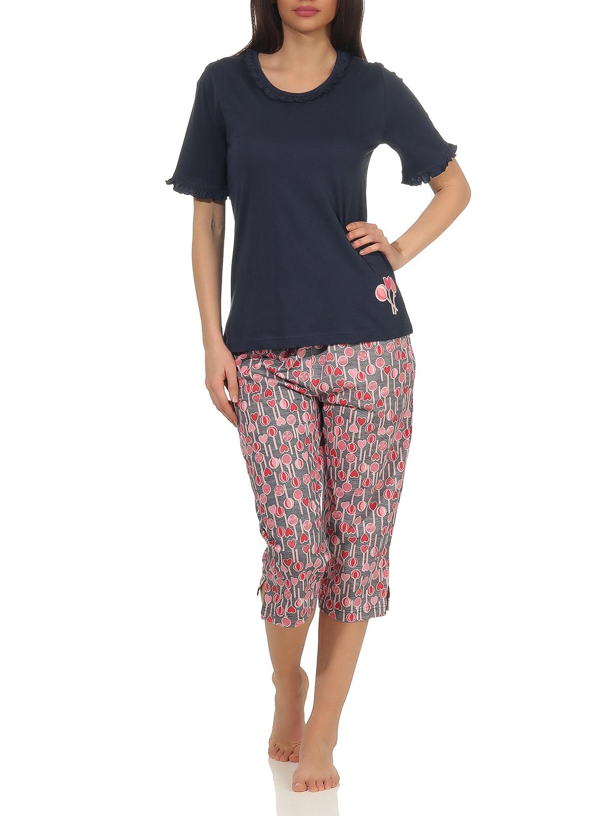 Damen Capri Pyjama Schlafanzug kurzarm im verspielten Lolli Lutscher lollipop Design - 102 204 90 214 Damen Capri Pyjama Schlafanzug kurzarm im verspielten Lolli Lutscher lollipop Design