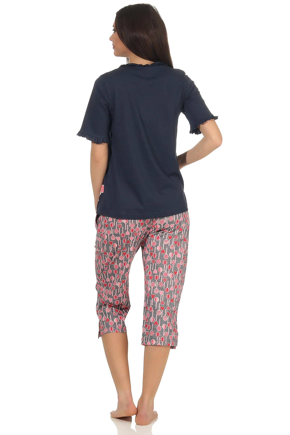Damen Capri Pyjama Schlafanzug kurzarm im verspielten Lolli Lutscher lollipop Design - 102 204 90 214 Damen Capri Pyjama Schlafanzug kurzarm im verspielten Lolli Lutscher lollipop Design