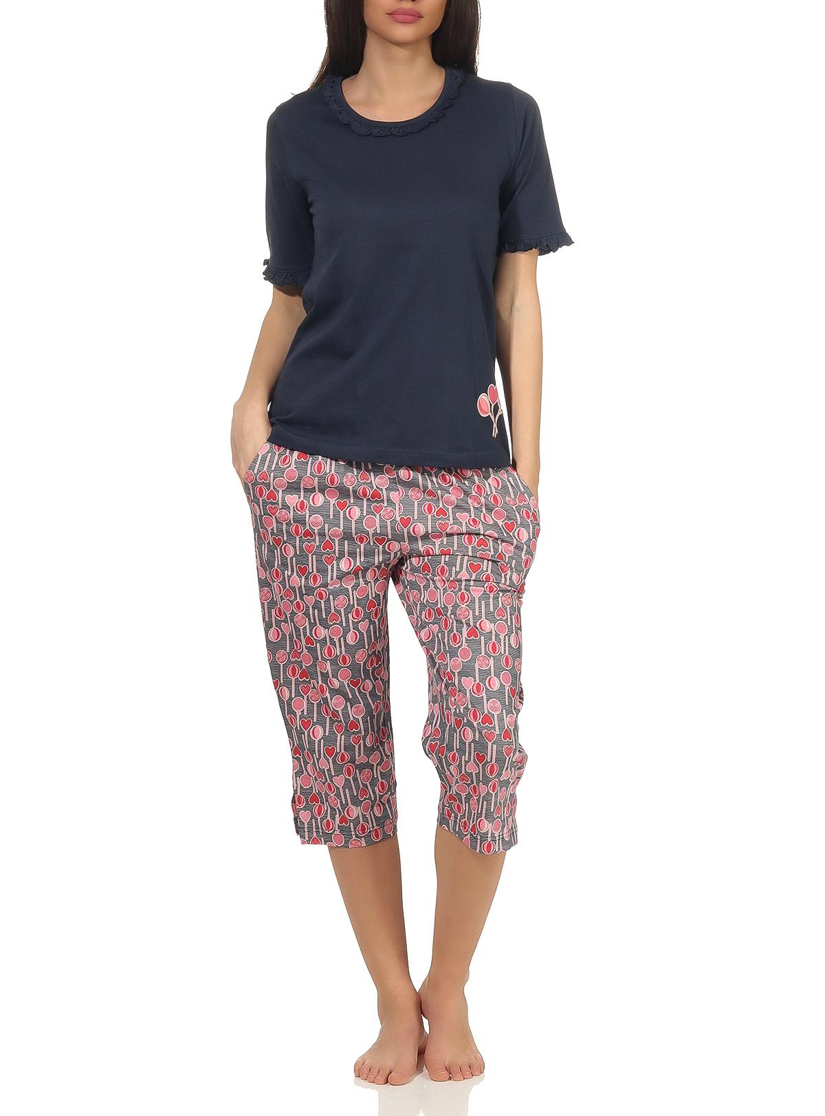 Damen Capri Pyjama Schlafanzug kurzarm  im verspielten Lolli Lutscher lollipop Design 