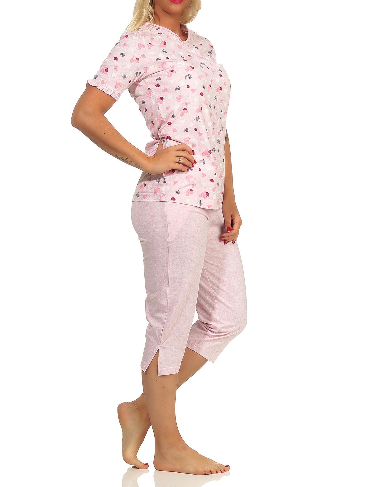 Damen Capri Pyjama kurzarm im Herz Allover Look in Melange-Optik - auch in Übergrössen - 102 204 90 815 Damen Capri Pyjama kurzarm im Herz Allover Look in Melange-Optik - auch in Übergrössen