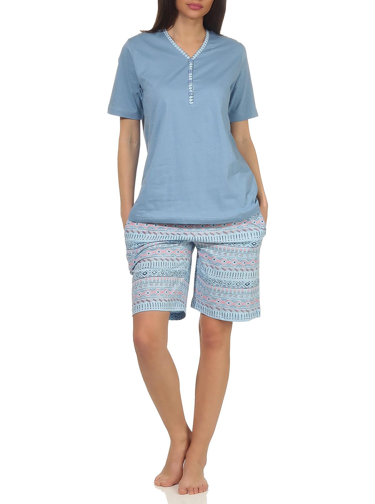 Damen Shorty Pyjama kurzarm Ethnolook – auch in Übergrössen bis Grösse 60/62 – 102 90 226