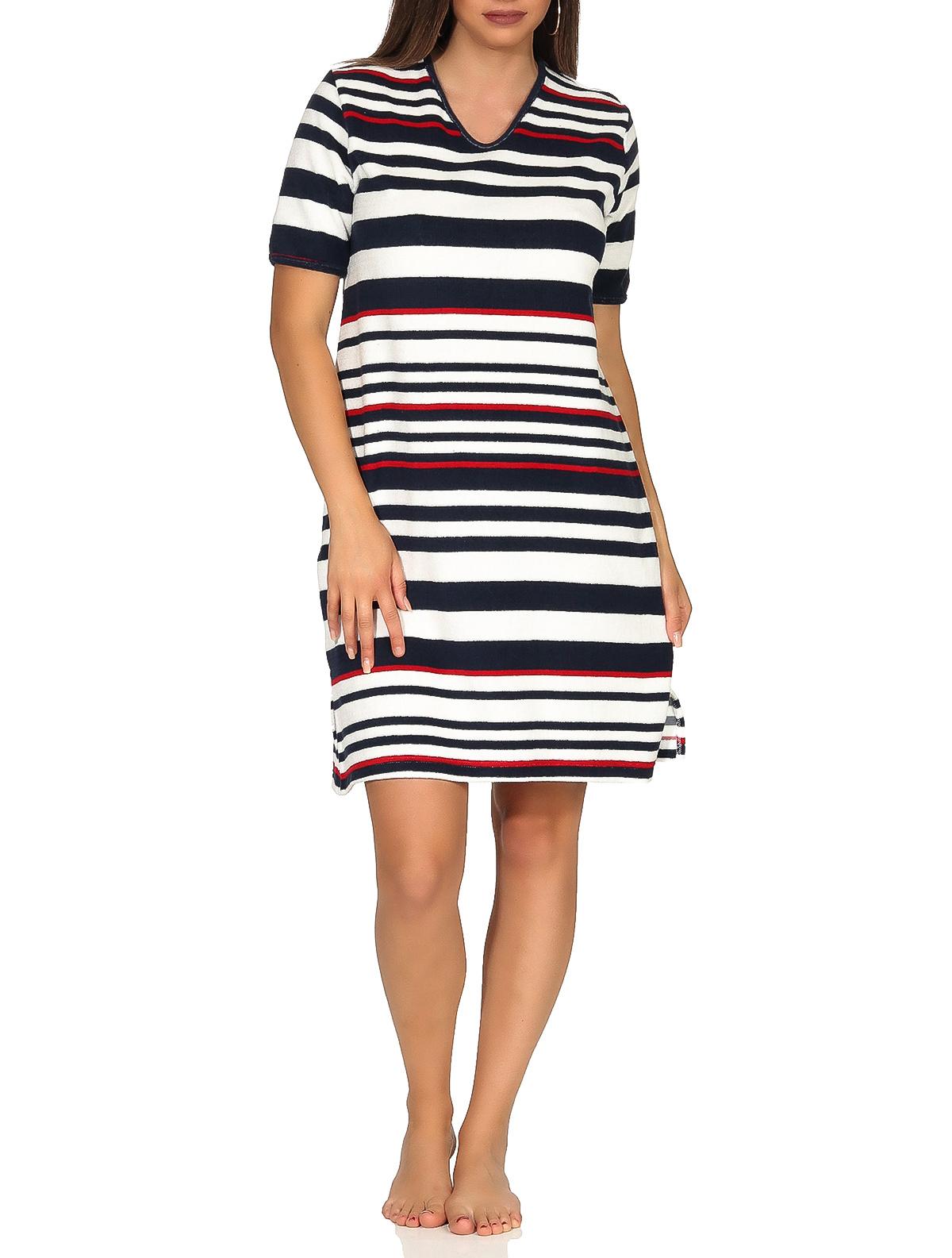 Damen Frottee Strandkleid Nachthemd kurzarm in maritimer Streifen Optik – 102 214 93 920