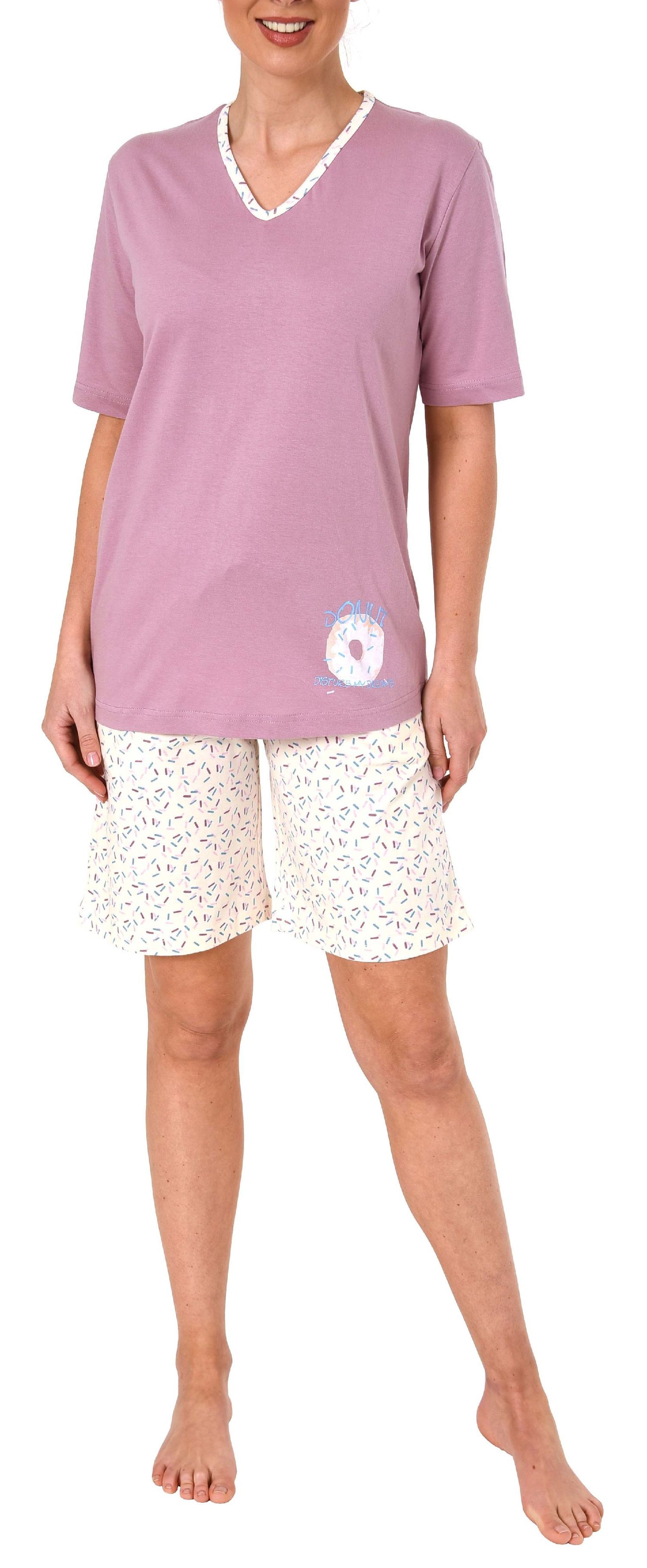 Süsser Damen Shorty-Pyjama Schlafanzug kurzarm mit Donut als Motiv - 63863
