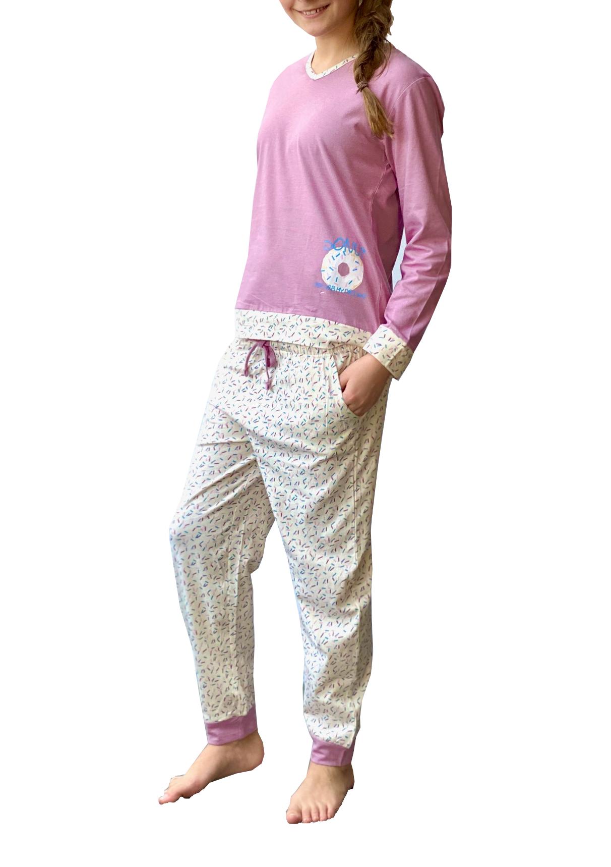 Süsser Mädchen  Pyjama Schlafanzug langarm mit Bündchen und Donut als Motiv - 63864