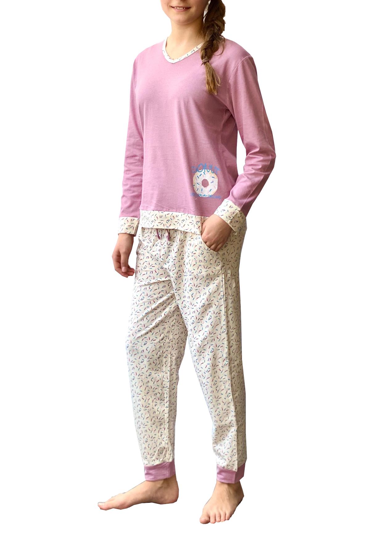 Süsser Mädchen  Pyjama Schlafanzug langarm mit Bündchen und Donut als Motiv - 63864