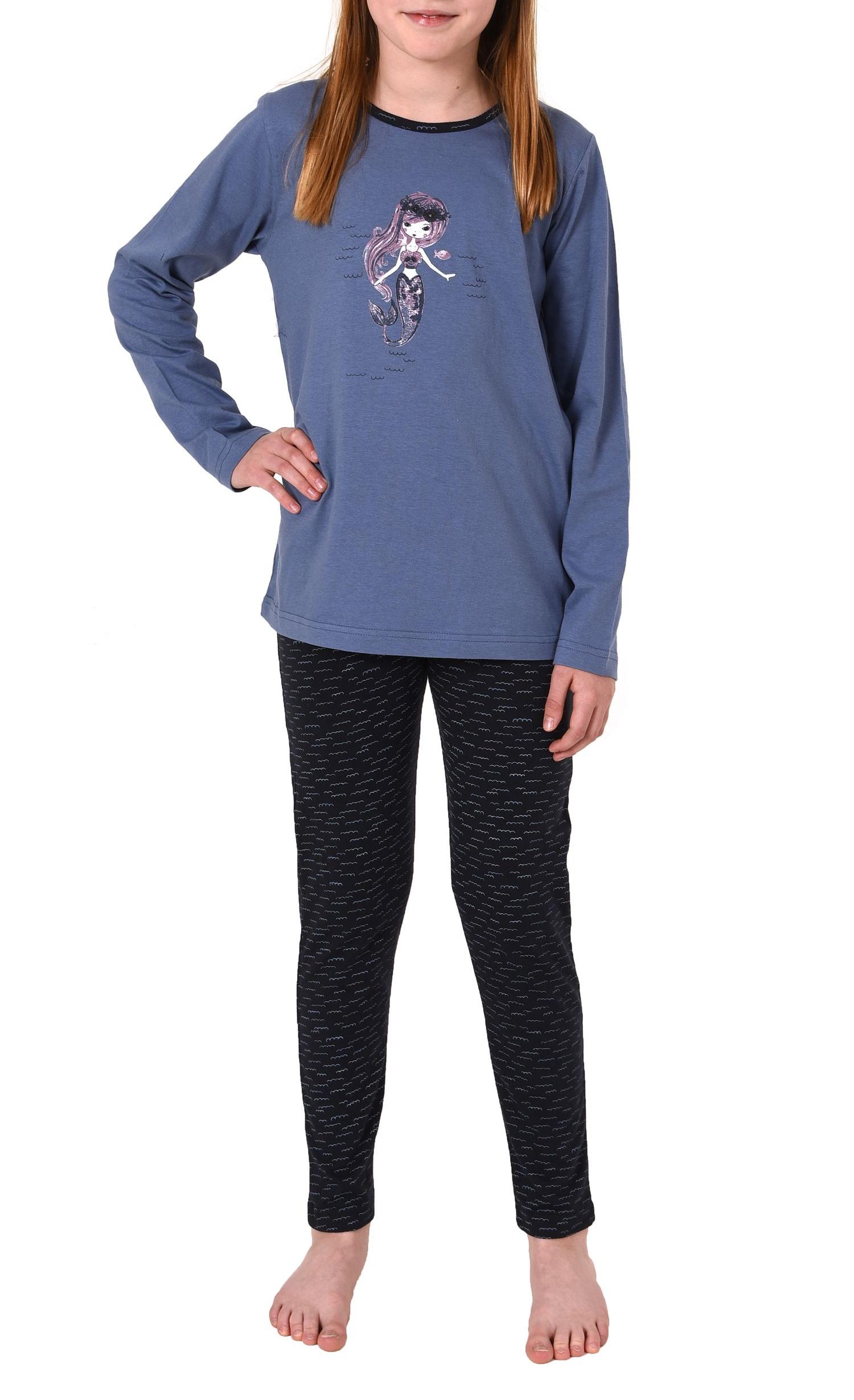 Mädchen Pyjama Schlafanzug langarm mit niedlicher Meerjungfrau als Motiv - 63987 Mädchen Pyjama Schlafanzug langarm mit niedlicher Meerjungfrau als Motiv - 63987