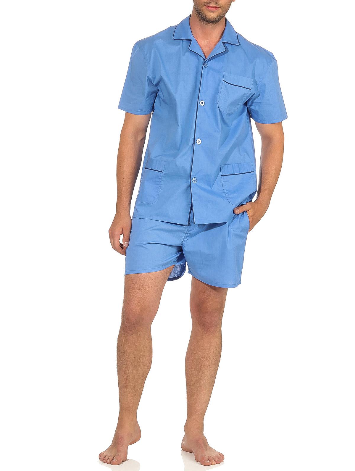 Klassischer Herren Shorty Pyjama kurzarm gewebt mit durchknöpfbarem Oberteil - 105 91 120 Klassischer Herren Shorty Pyjama kurzarm gewebt mit durchknöpfbarem Oberteil - 105 91 120