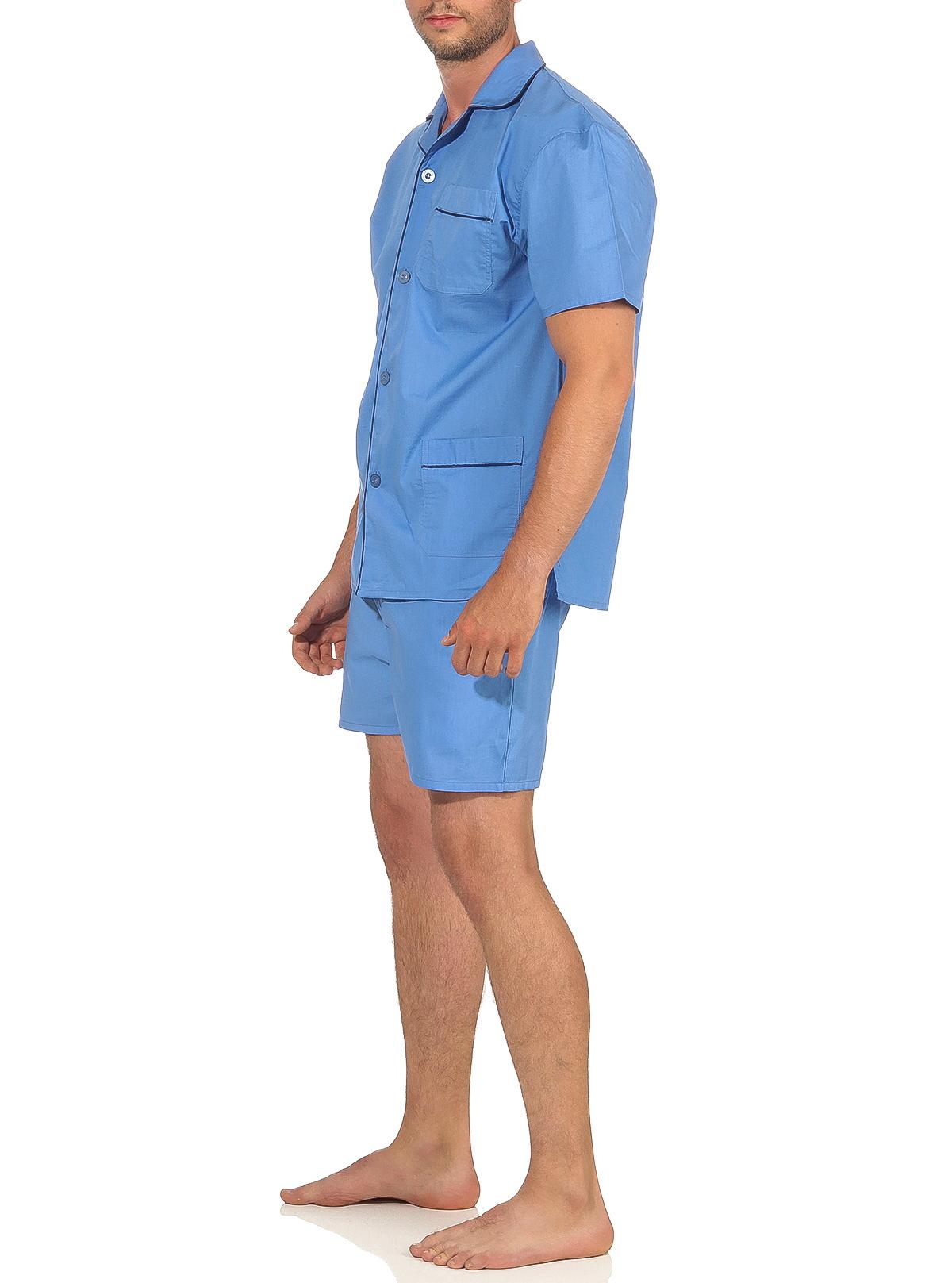 Klassischer Herren Shorty Pyjama kurzarm gewebt mit durchknöpfbarem Oberteil - 105 91 120