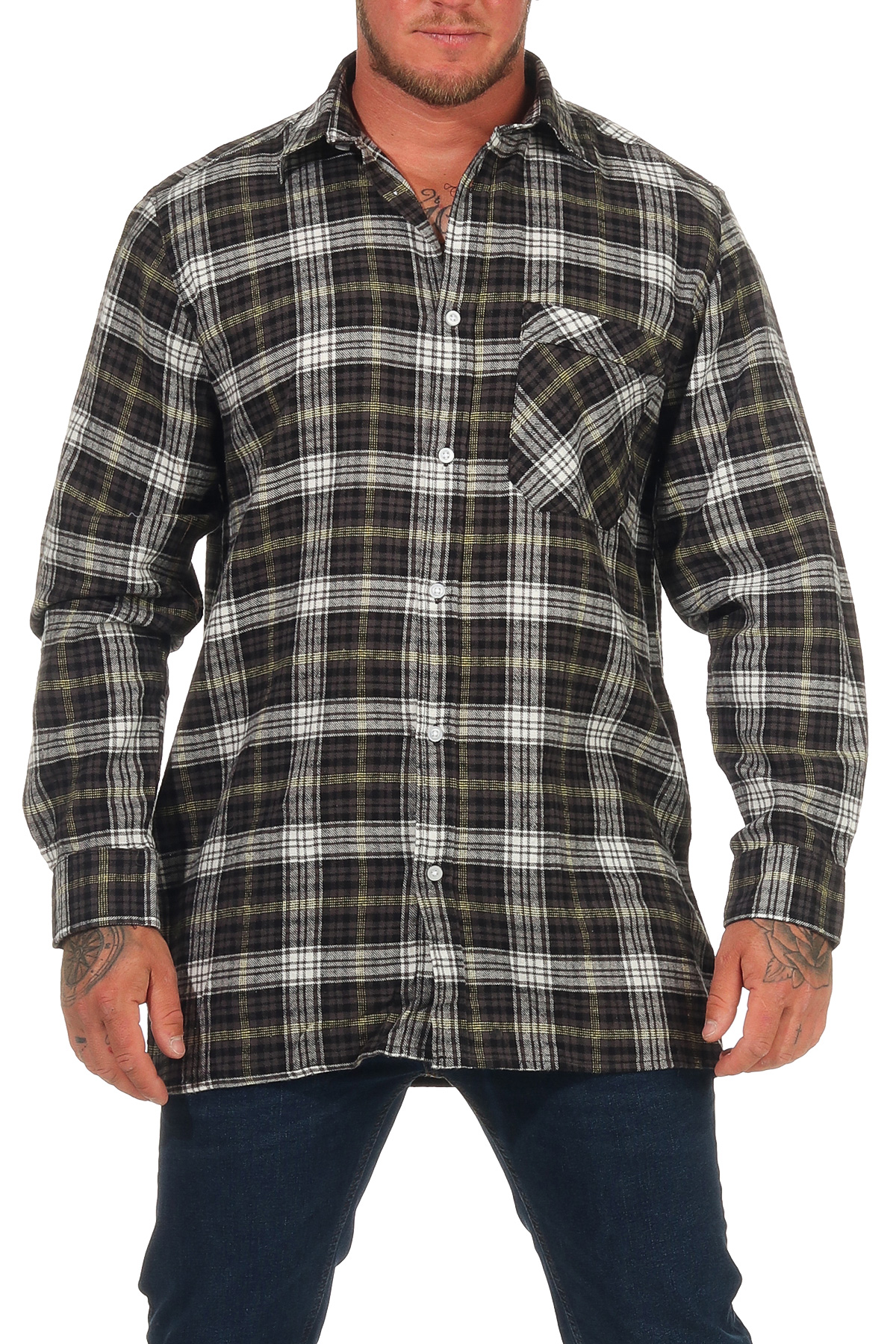 Herren Arbeitshemd Flanell Hemd langarm mit 90 cm Rückenlänge Herren Arbeitshemd Flanell Hemd langarm mit 90 cm Rückenlänge