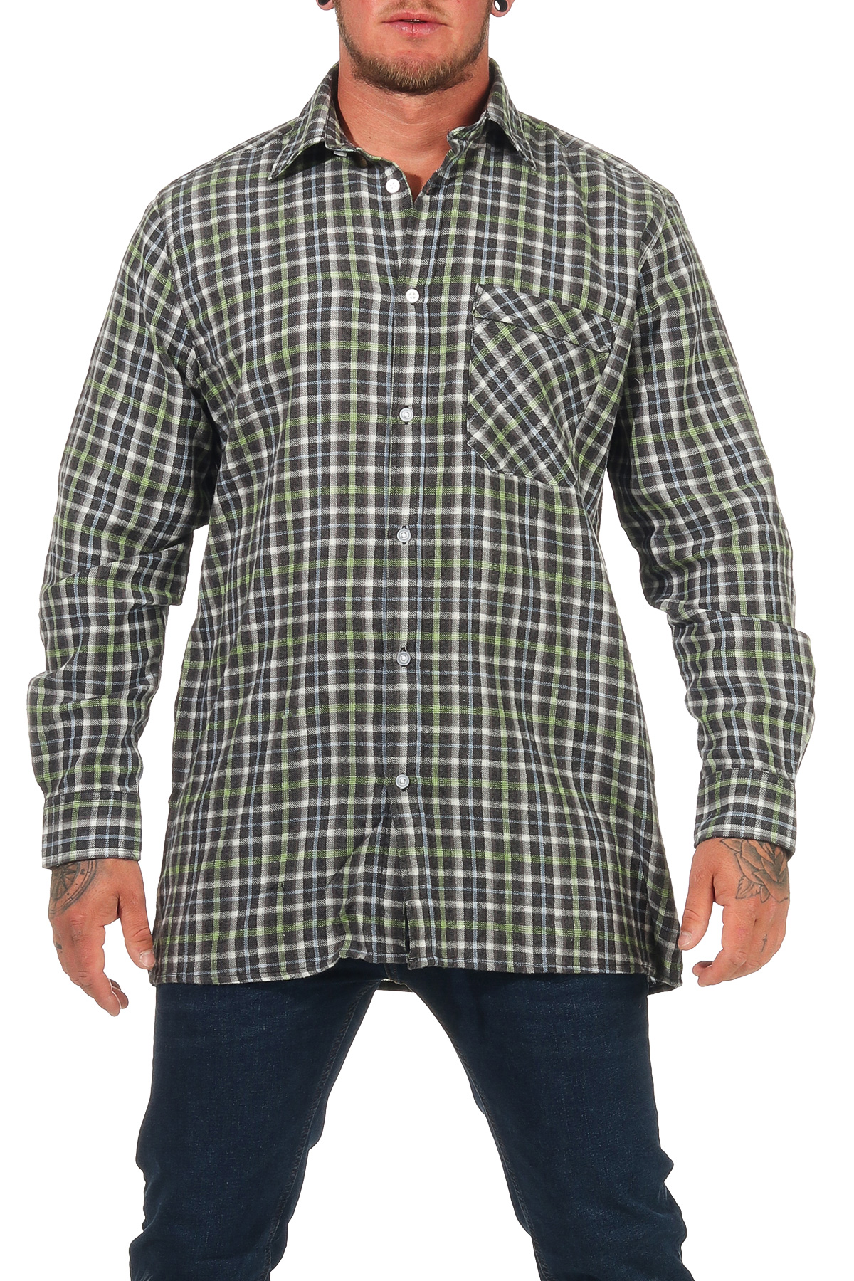 Herren Arbeitshemd Flanell Hemd langarm mit 90 cm Rückenlänge - 8055