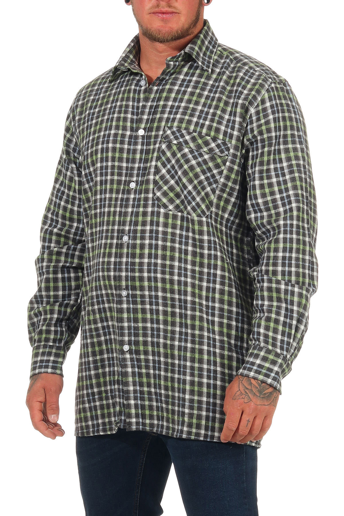 Herren Arbeitshemd Flanell Hemd langarm mit 90 cm Rückenlänge - 8055