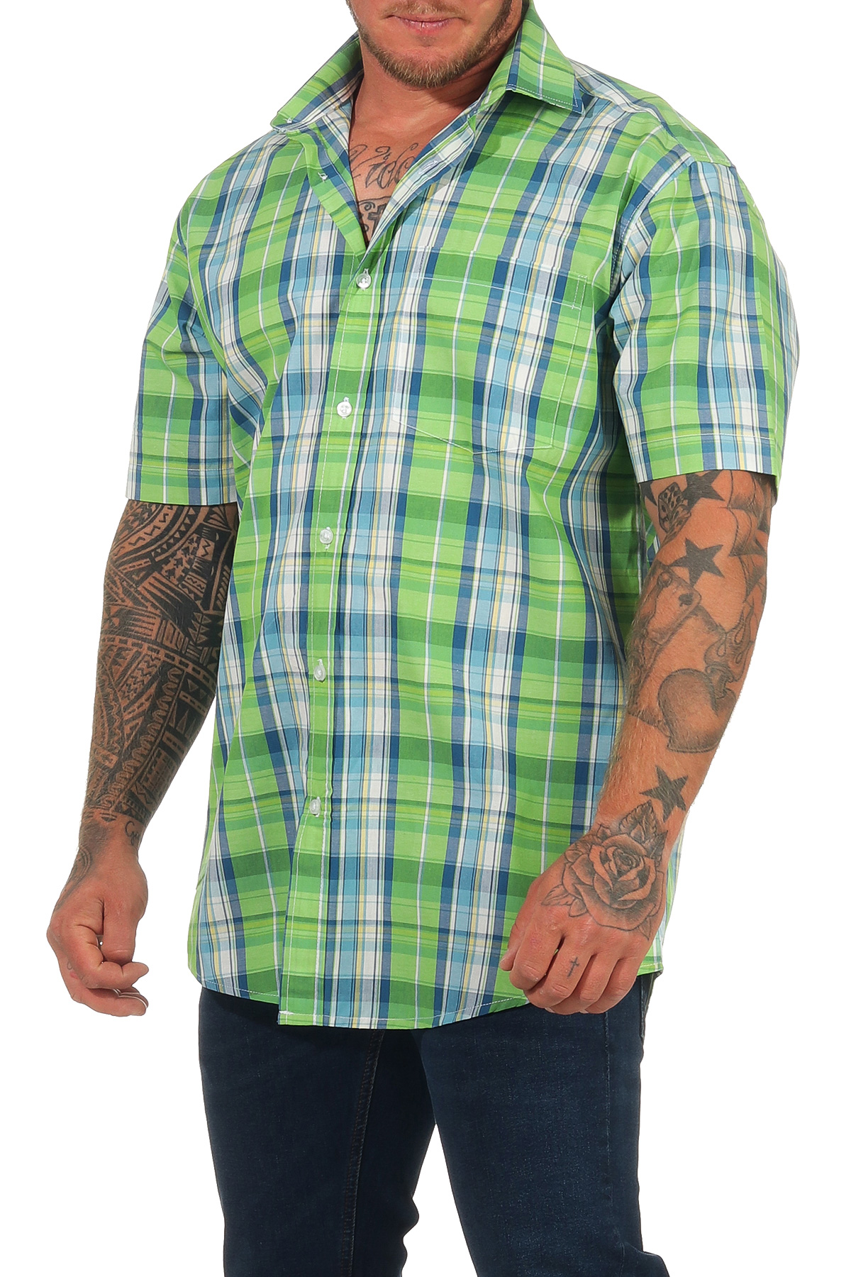 Herren Hemd kurzarm Freizeithemd Karo Design - auch in Übergrössen bis 5XL erhältlich