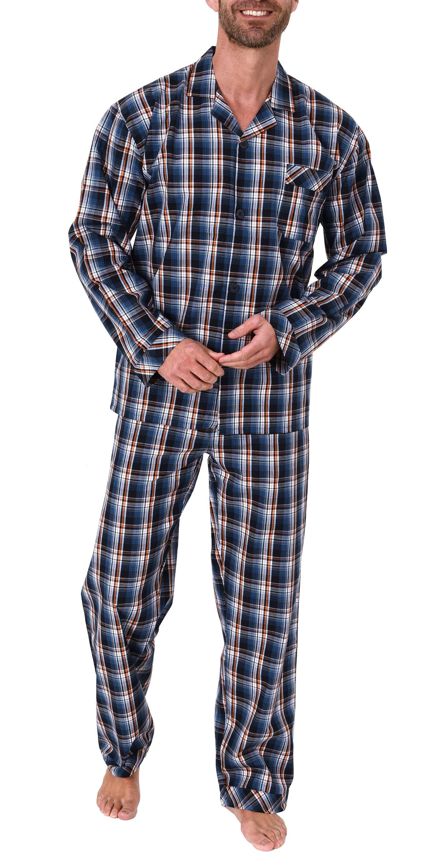 Edler Herren Pyjama langarm Schlafanzug gewebt zum Knöpfen im Karo Design - 65342 Edler Herren Pyjama langarm Schlafanzug gewebt zum Knöpfen im Karo Design - 65342