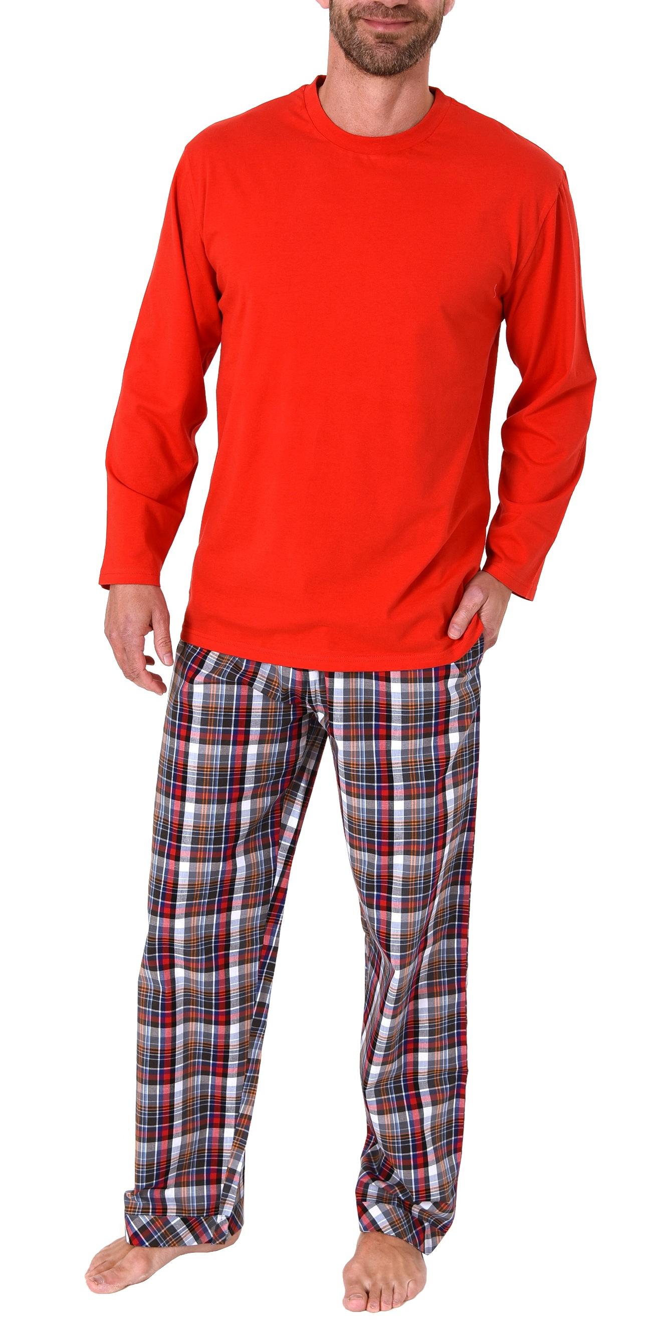 Herren Pyjama langarm Schlafanzug mit karierter Webhose - 65348