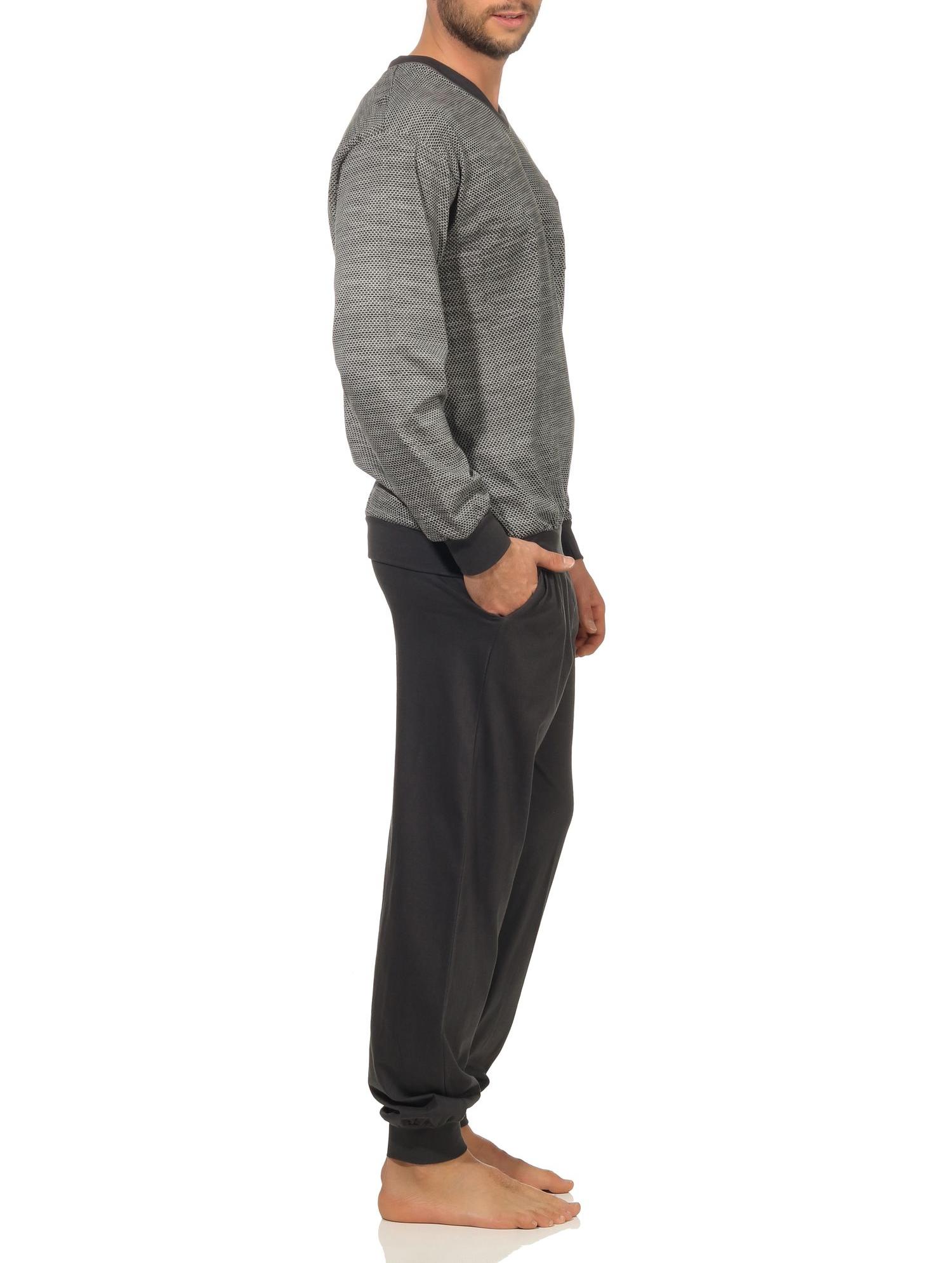 Herren Pyjama Schlafanzug mit Bündchen in eleganten Minimalprint - auch in Übergrössen