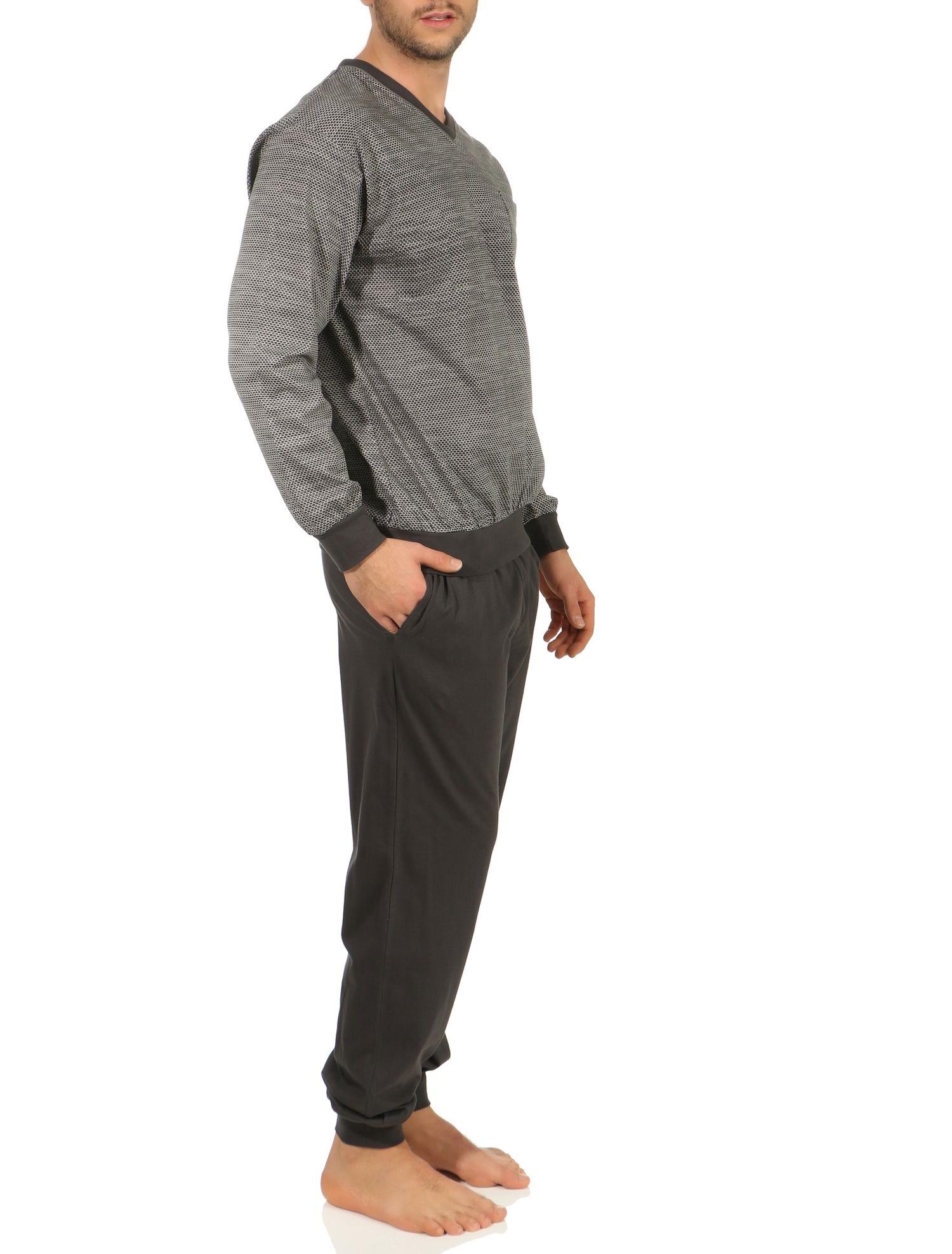 Herren Pyjama Schlafanzug mit Bündchen in eleganten Minimalprint - auch in Übergrössen