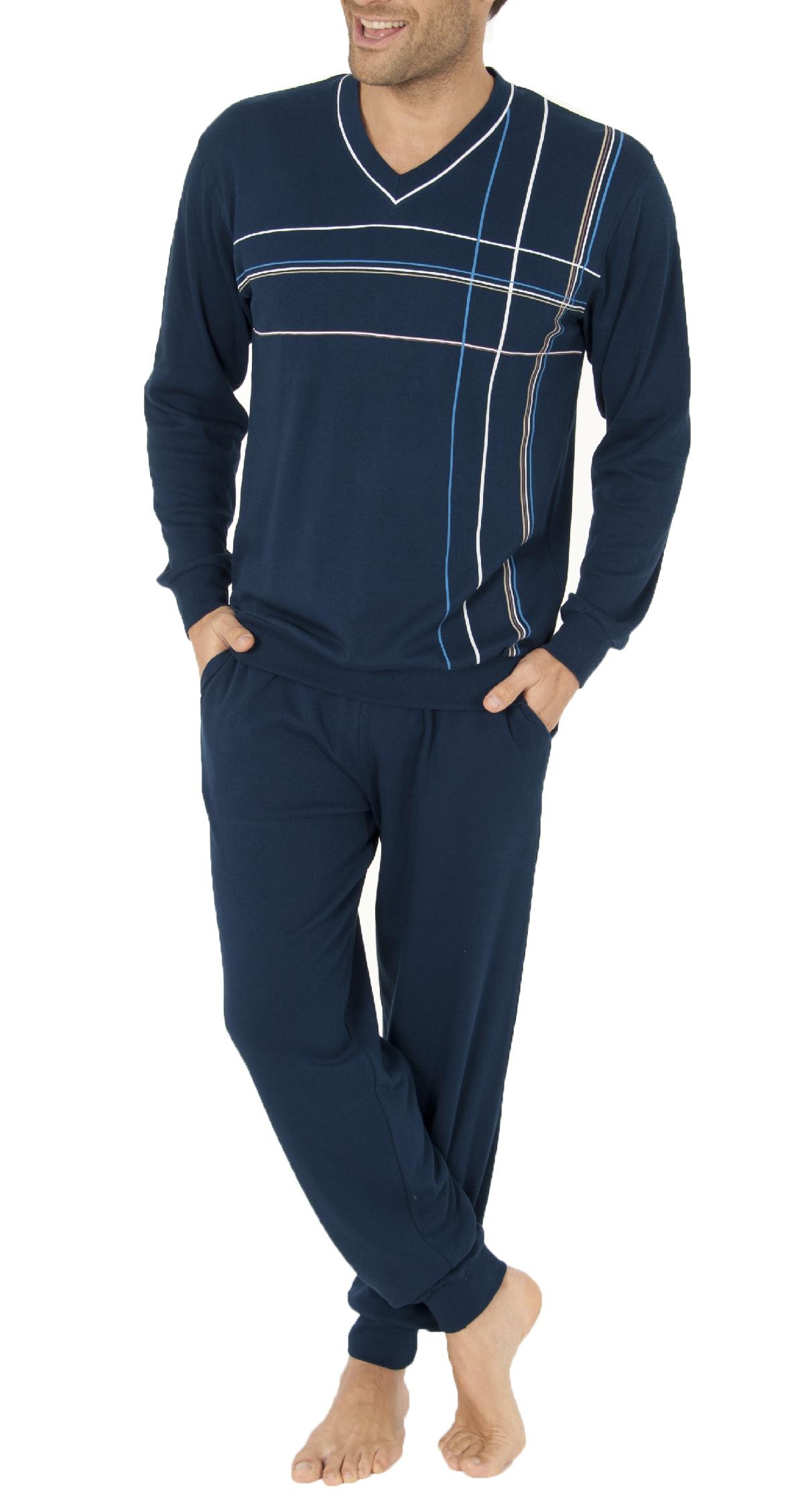 Eleganter Herren Pyjama Schlafanzug mit Bündchen und V-Ausschnitt Eleganter Herren Pyjama Schlafanzug mit Bündchen und V-Ausschnitt
