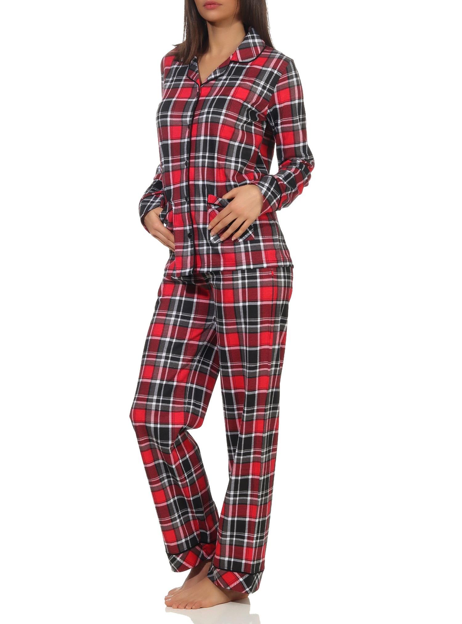 Damen Pyjama in Karo Optik zum durchknöpfen in Single Jersey Qualität - auch in Übergrößen
