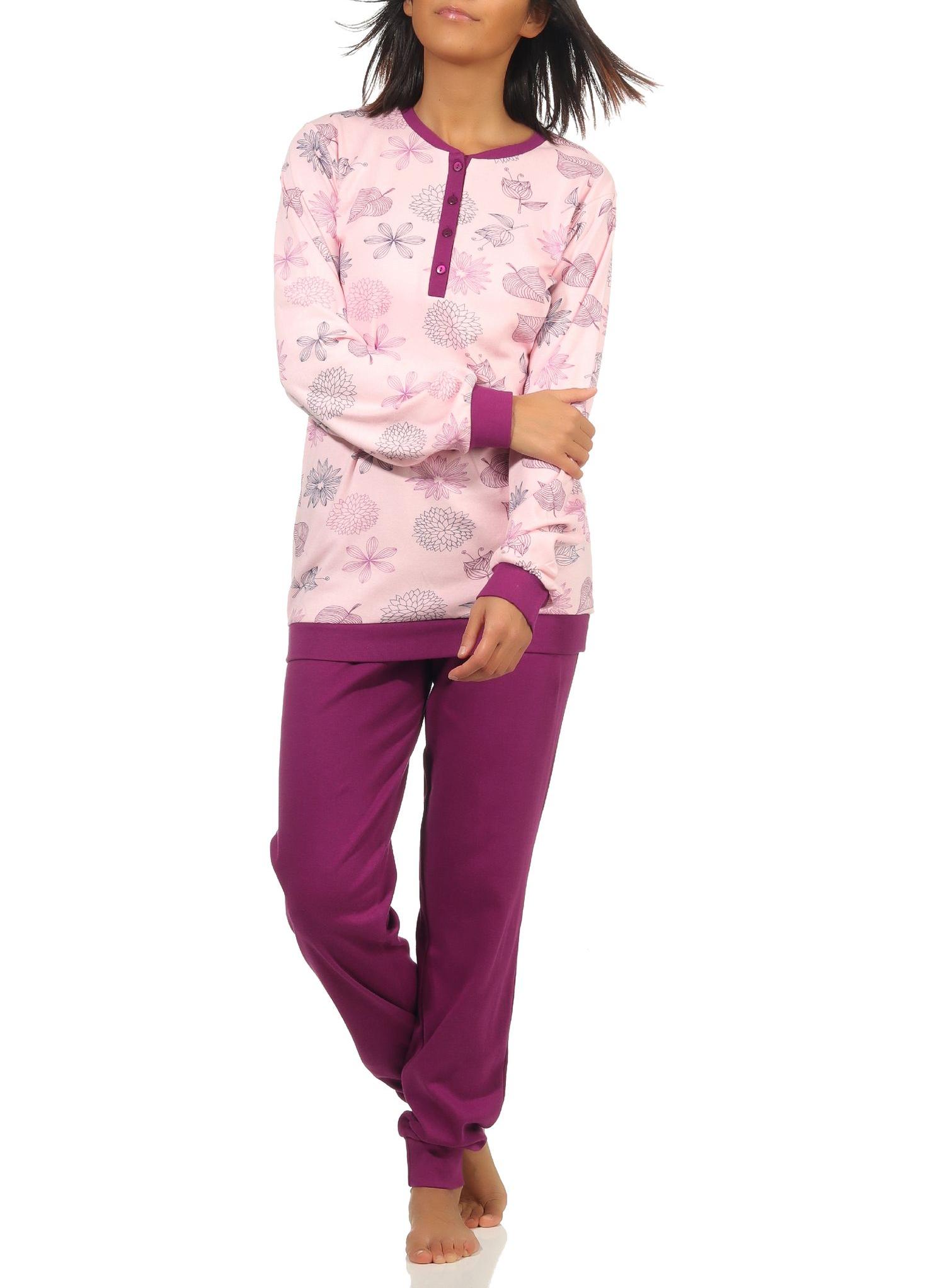 Edler Damen Interlock Pyjama lang mit Bündchen und Knopfleiste am Halsausschnitt - auch in Übergrössen - 202 201 96 105 Edler Damen Interlock Pyjama lang mit Bündchen - auch in Übergrössen - 202 201 96 105