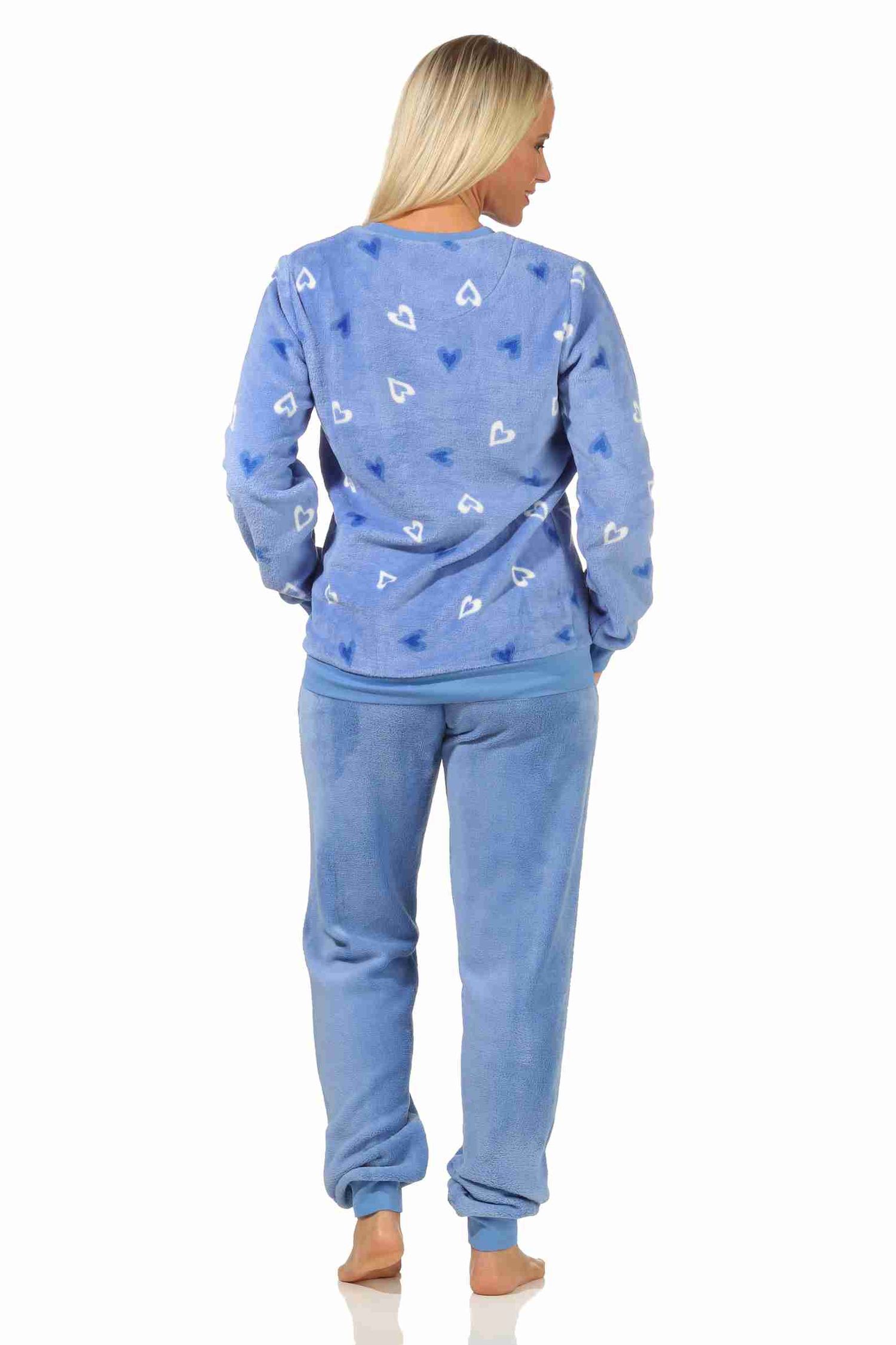 Wunderschöner Damen Schlafanzug mit Bündchen aus Coralfleece in toller Herz-Motiv Optik Wunderschöner Damen Schlafanzug mit Bündchen aus Coralfleece in toller Herz-Motiv Optik