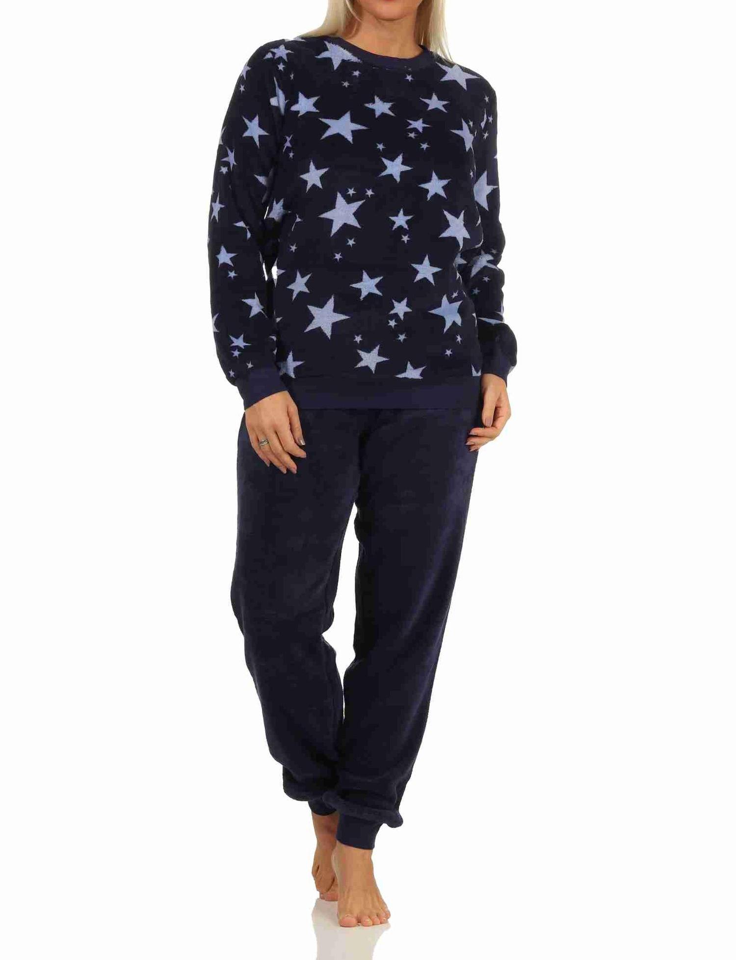 Damen Coralfleece Pyjama langarm mit Bündchen und Sternen als Motiv - 202 201 97 961 Damen Coralfleece Pyjama langarm mit Bündchen und Sternen als Motiv - 202 201 97 961