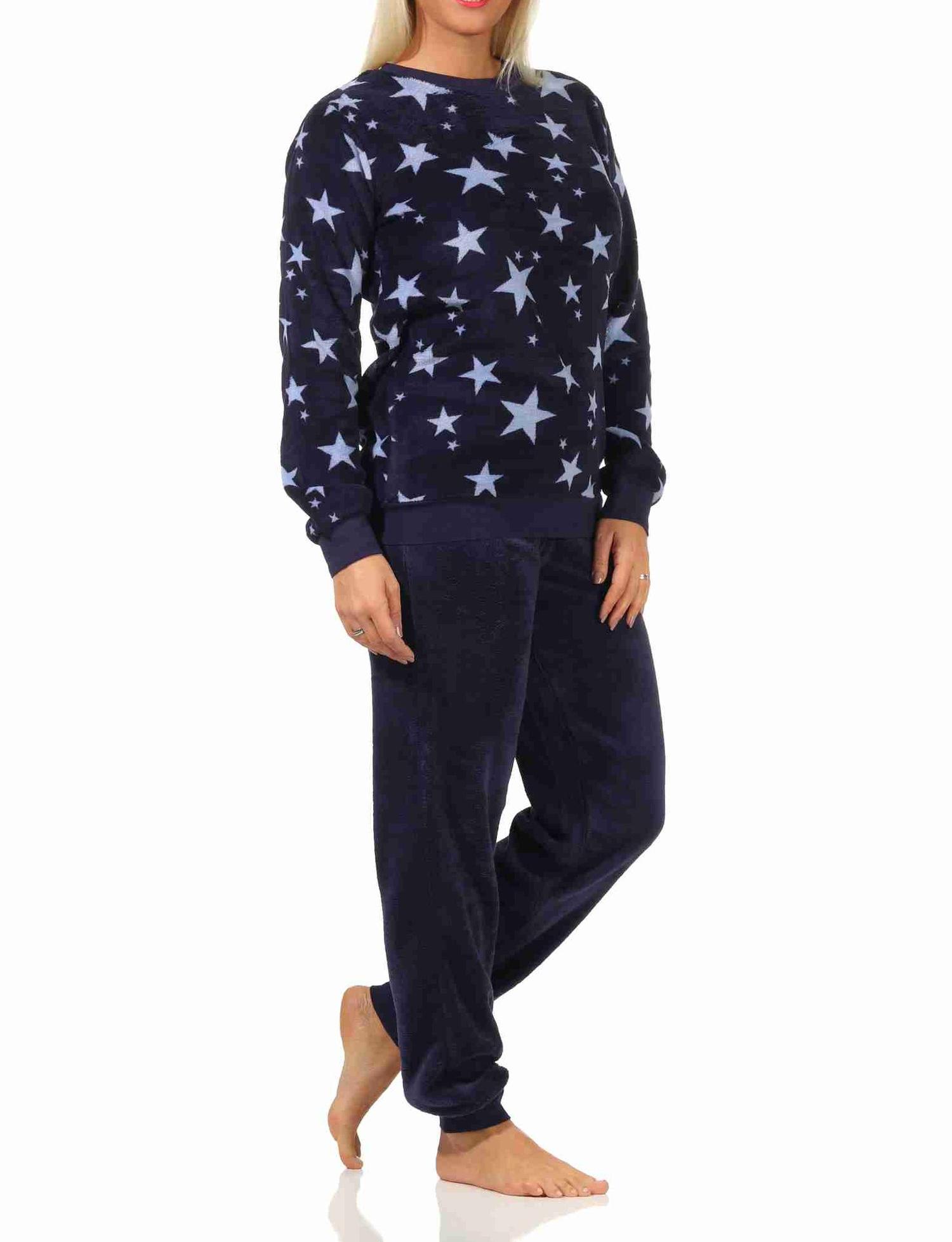 Damen Coralfleece Pyjama langarm mit Bündchen und Sternen als Motiv - 202 201 97 961 Damen Coralfleece Pyjama langarm mit Bündchen und Sternen als Motiv - 202 201 97 961