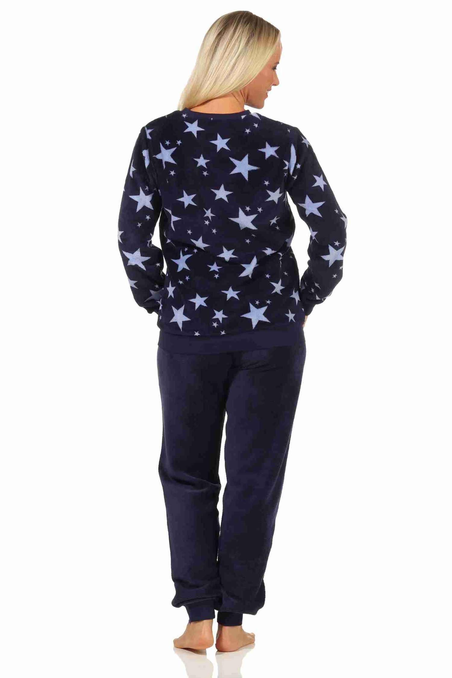 Damen Coralfleece Pyjama langarm mit Bündchen und Sternen als Motiv - 202 201 97 961