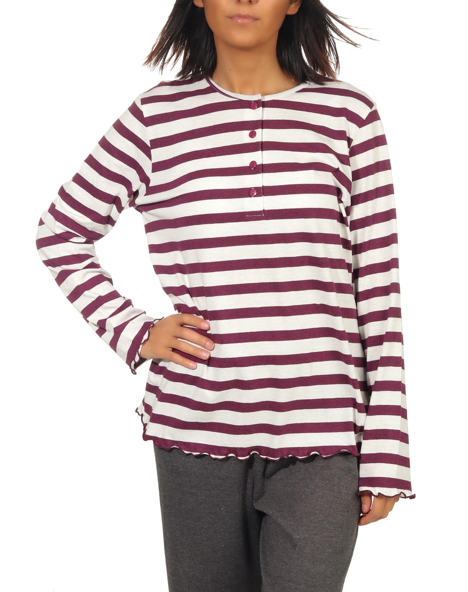 Damen Pyjama Shirt langarm Oberteil Mix & Match in Streifenoptik - 202 219 90 903 Damen Pyjama Shirt langarm Oberteil Mix & Match in Streifenoptik - 202 219 90 903