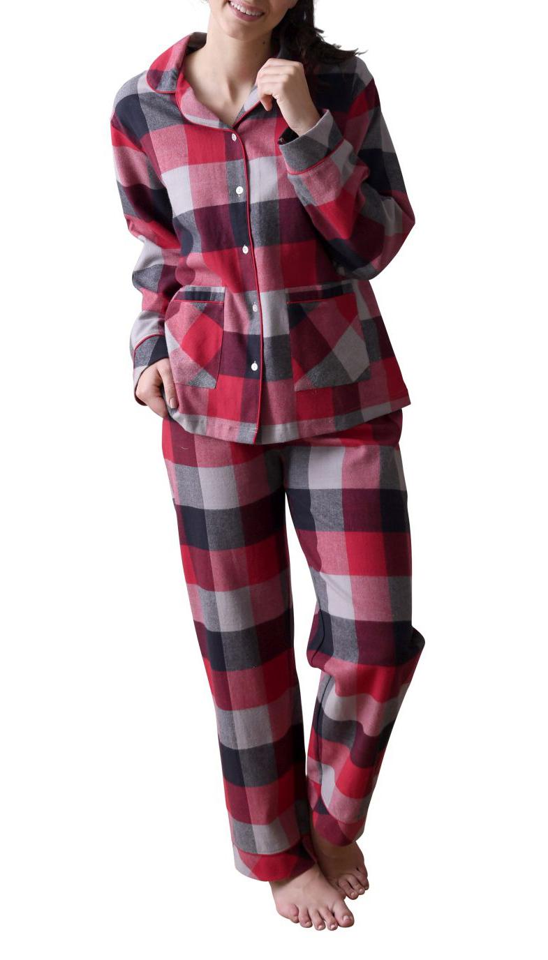 Damen Flanell Pyjama Schlafanzug langarm in edlen Karodesign zum durchknöpfen - 64143 Damen Flanell Pyjama Schlafanzug langarm in edlen Karodesign zum durchknöpfen - 64143