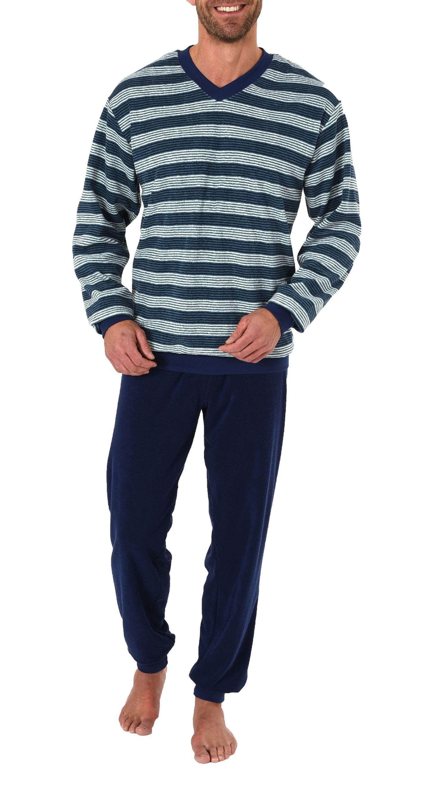 Frottee Pyjama für Herren, langer Schlafanzug mit Bündchen - 63693 Frottee Pyjama für Herren, langer Schlafanzug mit Bündchen - 63693