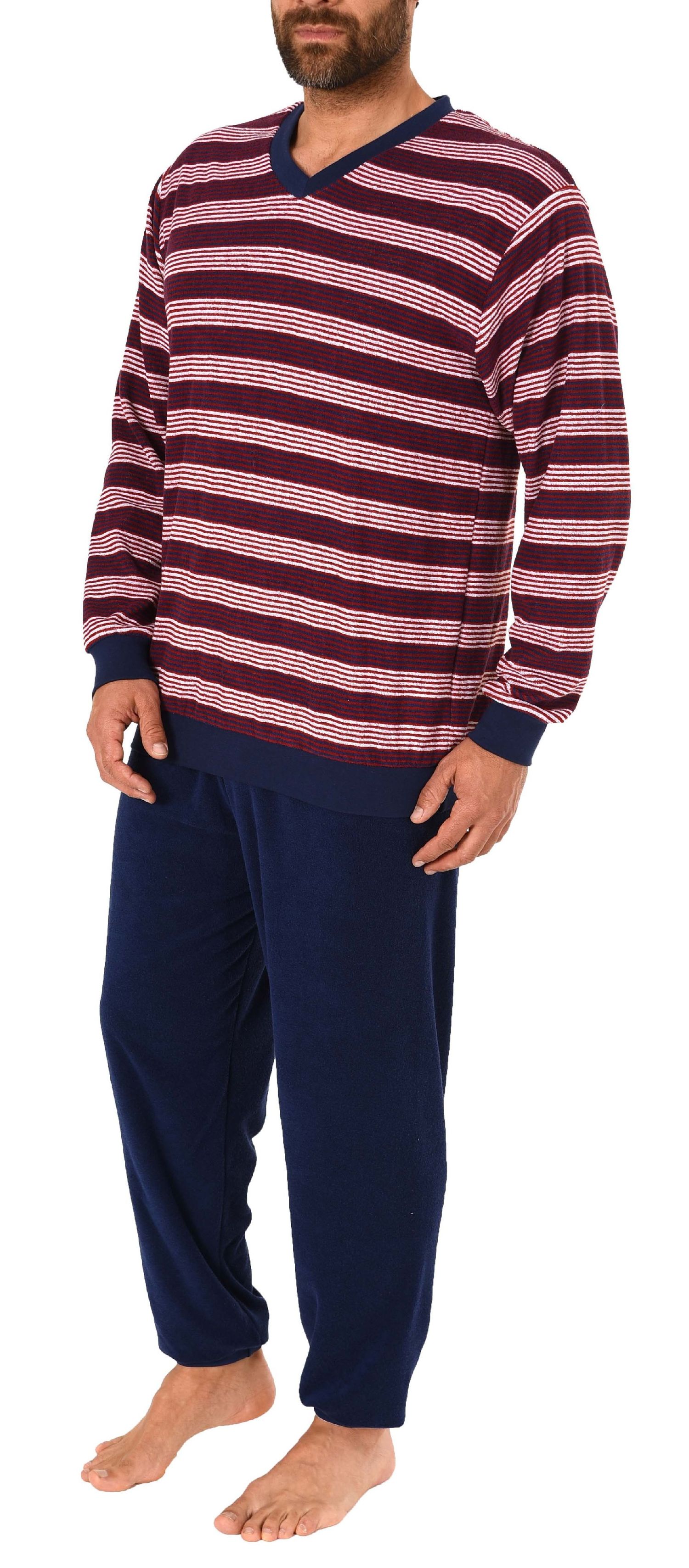 Frottee Pyjama für Herren, langer Schlafanzug mit Bündchen - 63693