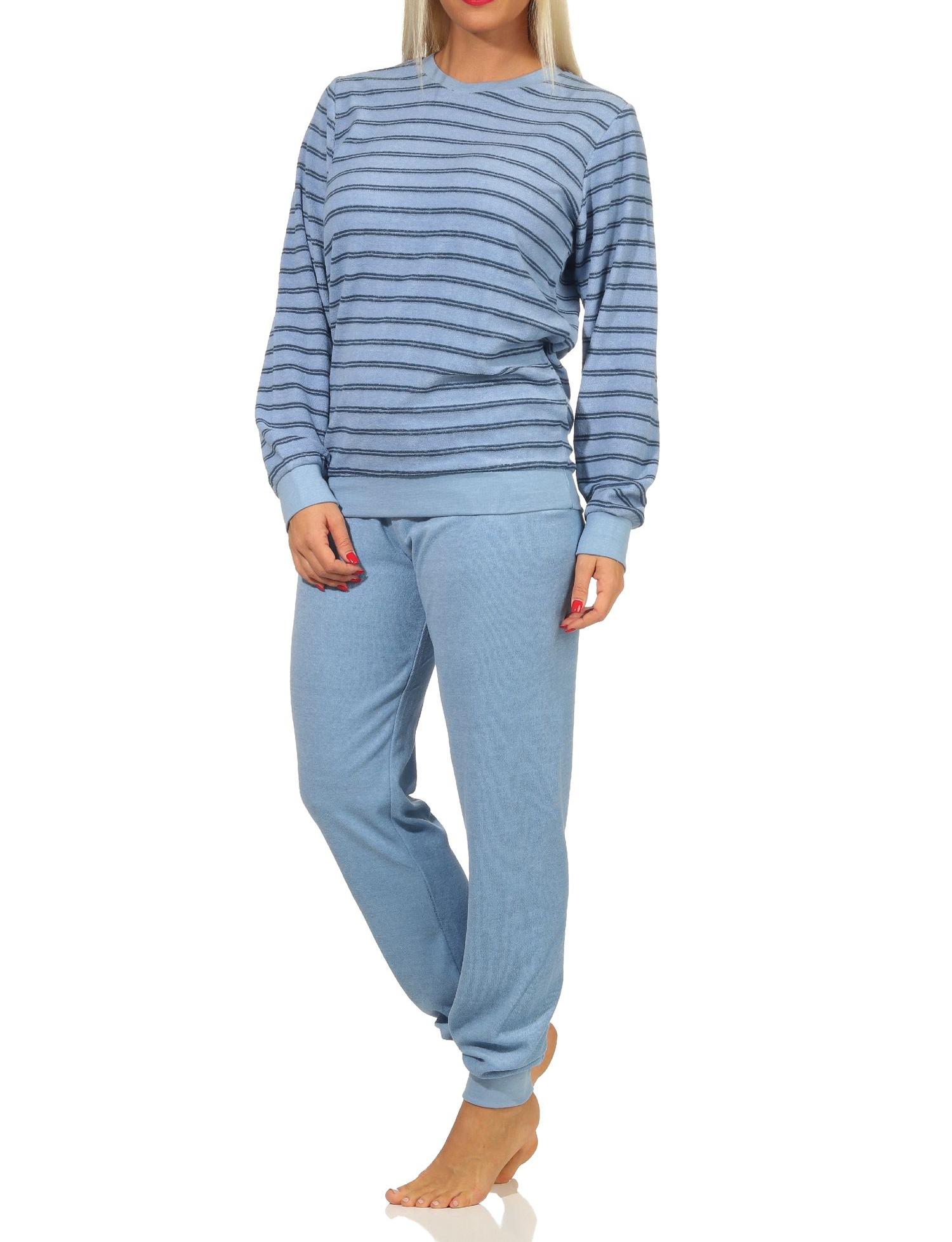 Damen Frottee Pyjama langarm Schlafanzug mit Bündchen - 212 201 90 801