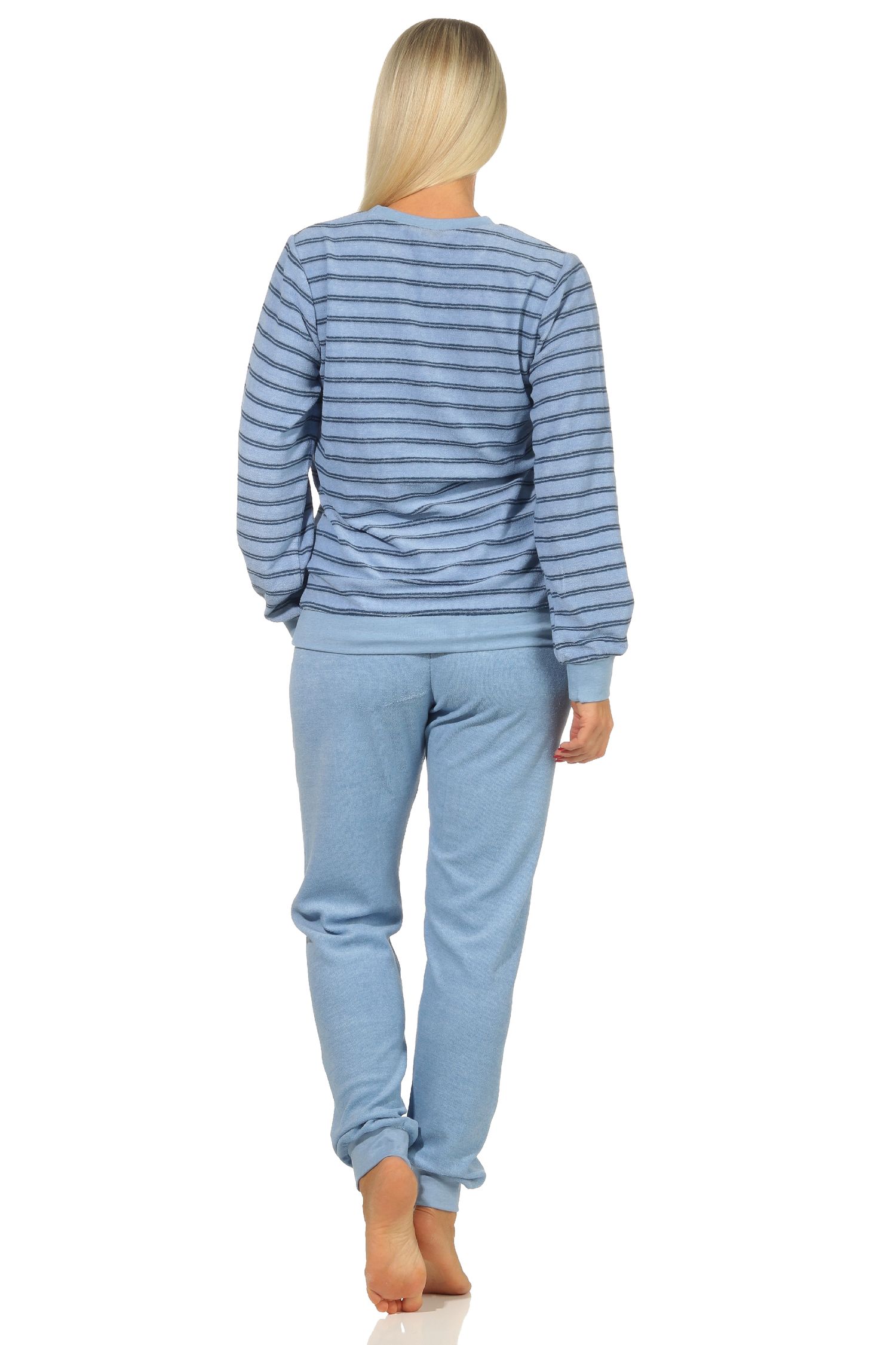 Damen Frottee Pyjama langarm Schlafanzug mit Bündchen - 212 201 90 801
