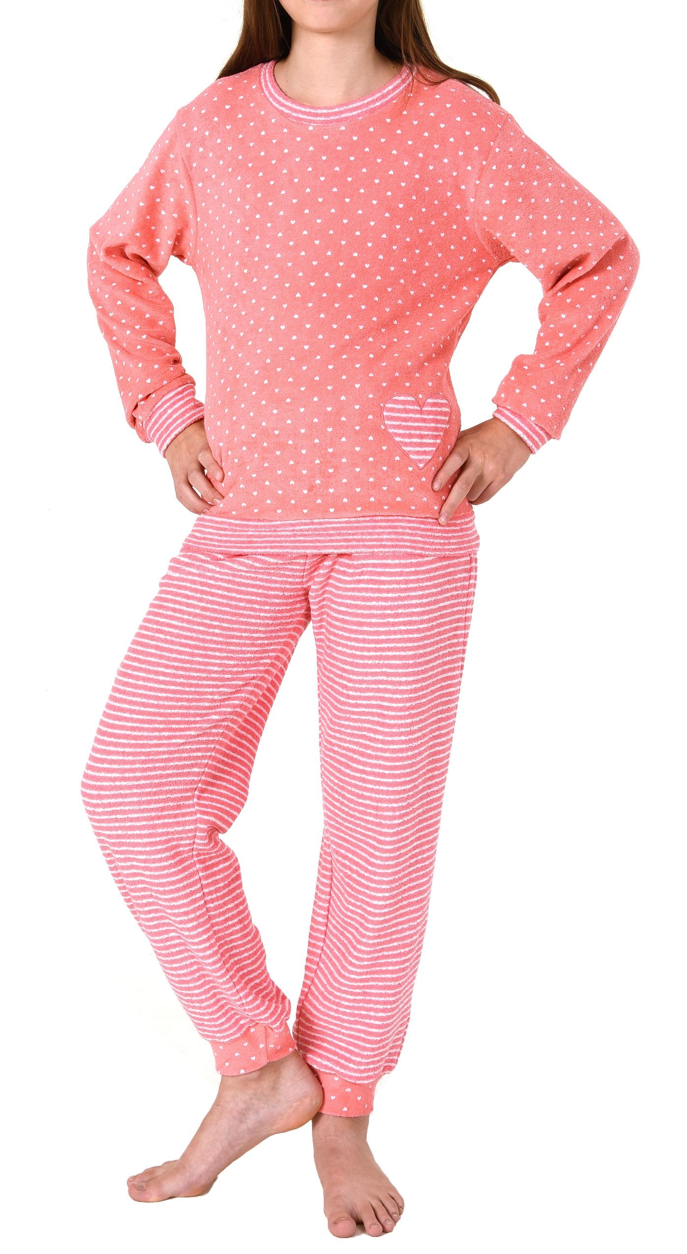 Mädchen Frottee Pyjama langarm mit Bündchen in toller Herz- und Streifenoptik – 291 201 93 198 Mädchen Frottee Pyjama langarm mit Bündchen in toller Herz- und Streifenoptik – 291 201 93 198