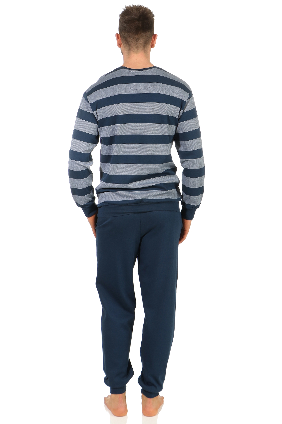 Herren Pyjama Schlafanzugim Streifenlook mit Bündchen in kuschelig warmer Qualität Herren Pyjama Schlafanzug im Streifenlook mit Bündchen in kuschelig warmer Qualität