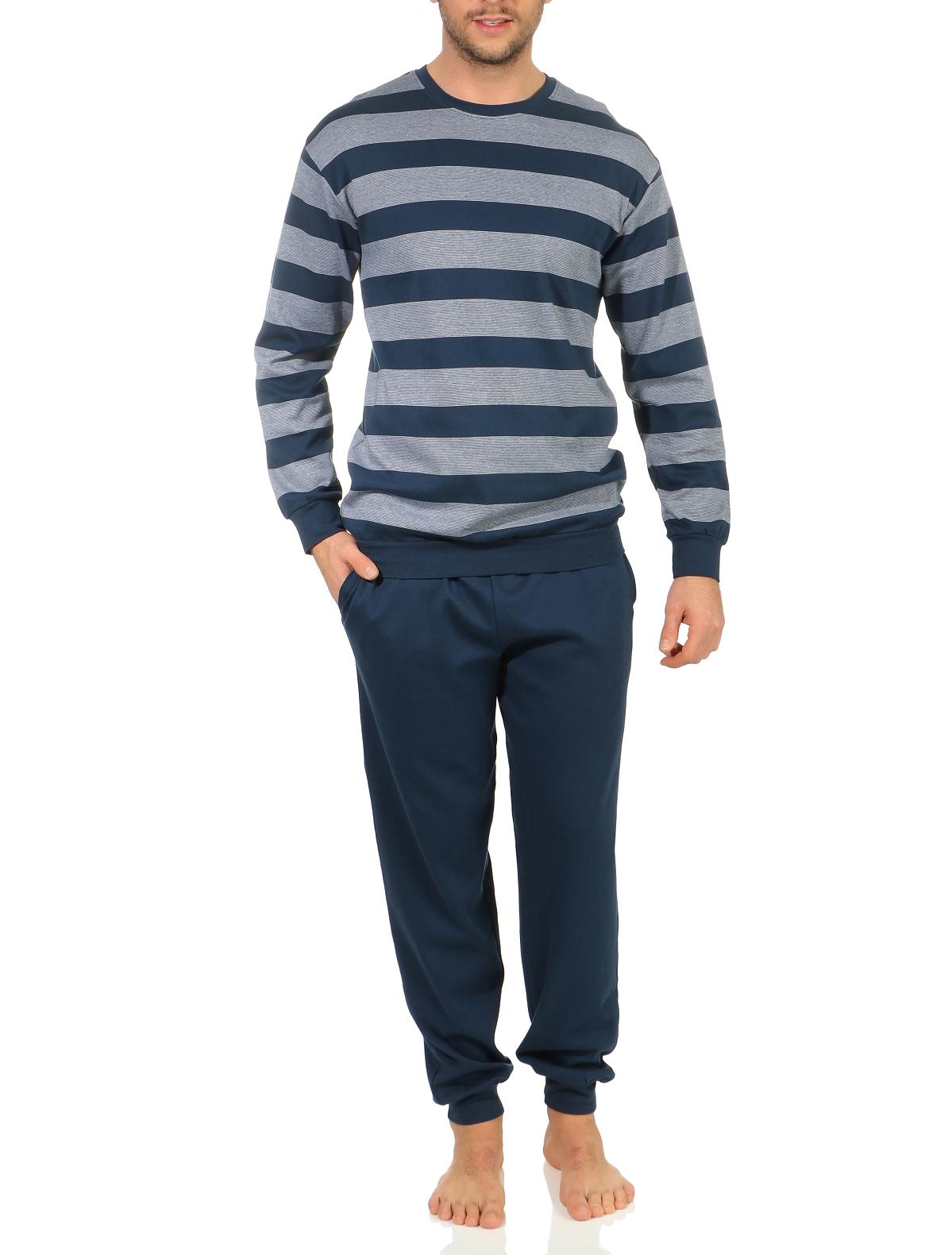 Herren Pyjama Schlafanzug im Streifenlook mit Bündchen in kuschelig warmer Qualität Herren Pyjama Schlafanzug im Streifenlook mit Bündchen in kuschelig warmer Qualität
