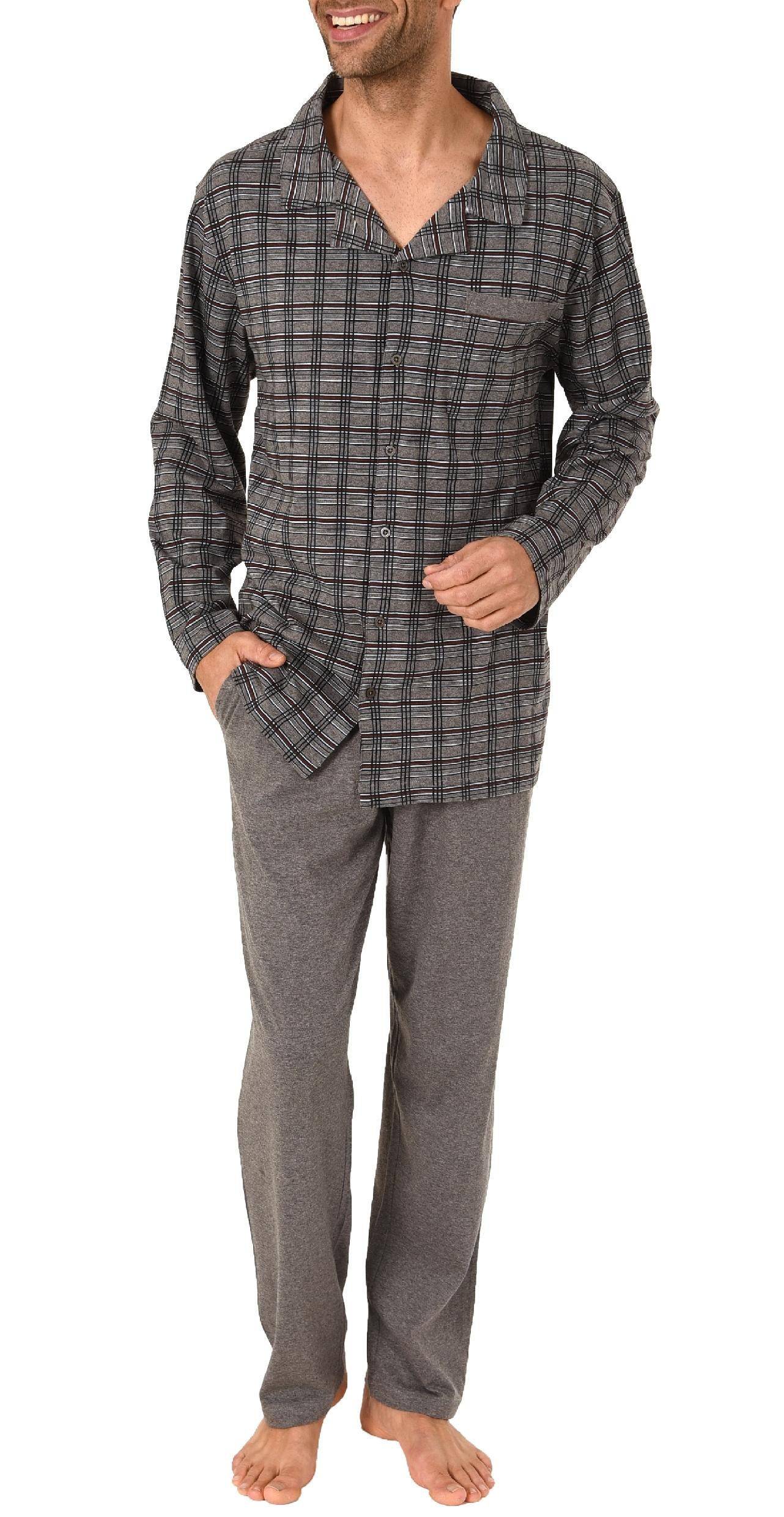 Herren Pyjama langarm Schlafazug zum durchknöpfen in Jersey Qualität