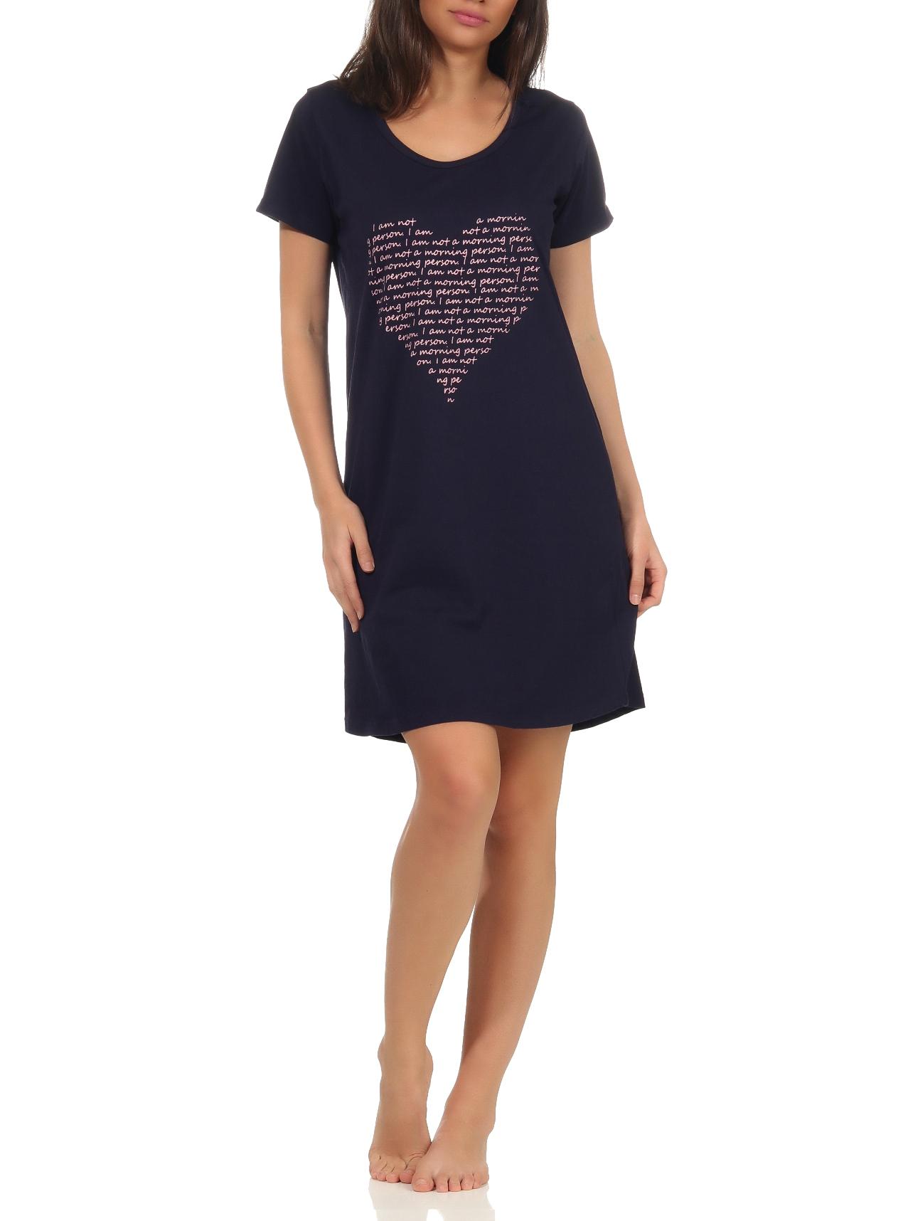 Damen Nachthemd kurzarm Schlafshirt mit Herz Motiv 