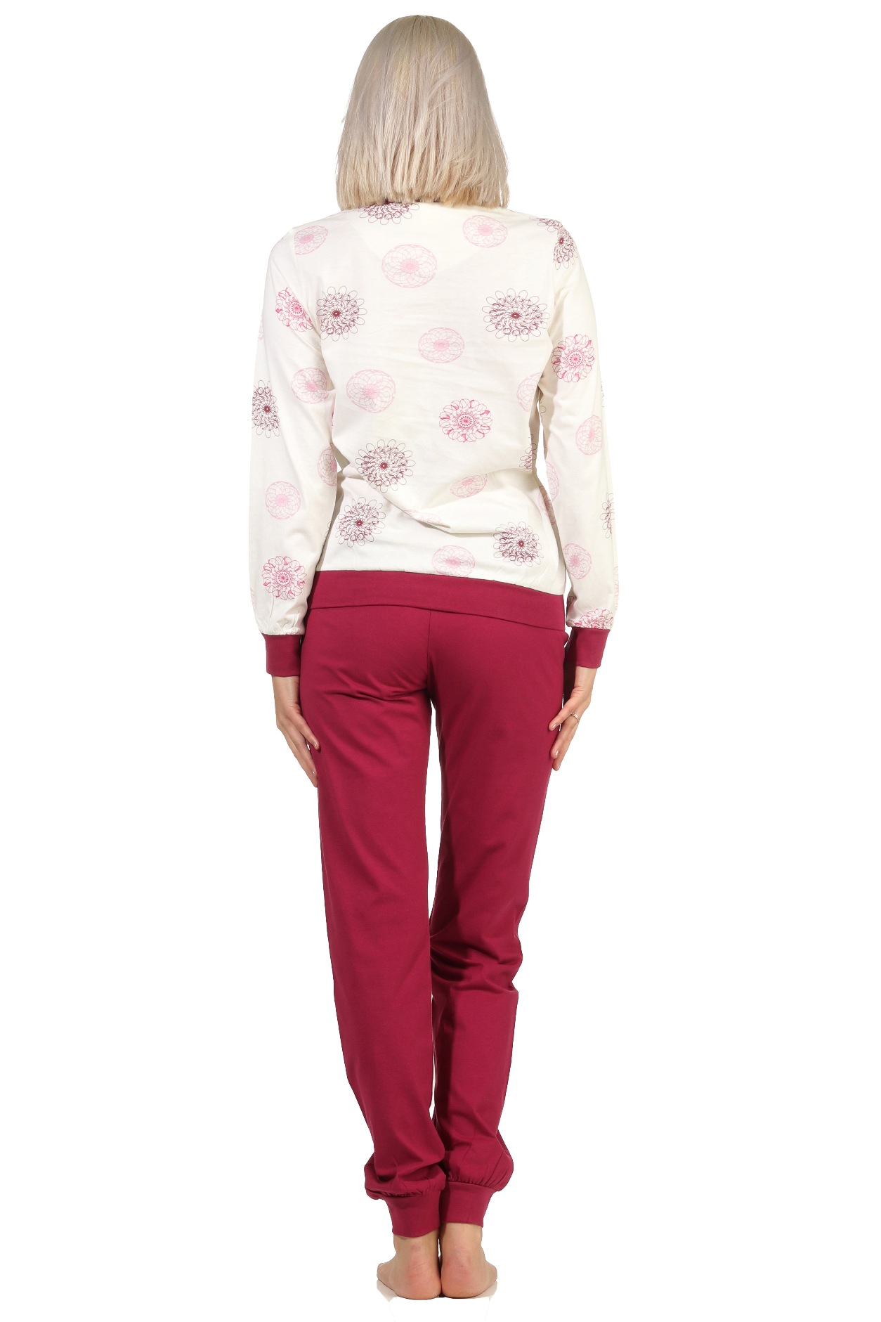 Edler Damen Schlafanzug langarm Pyjama mit Bündchen - 202 201 10 105
