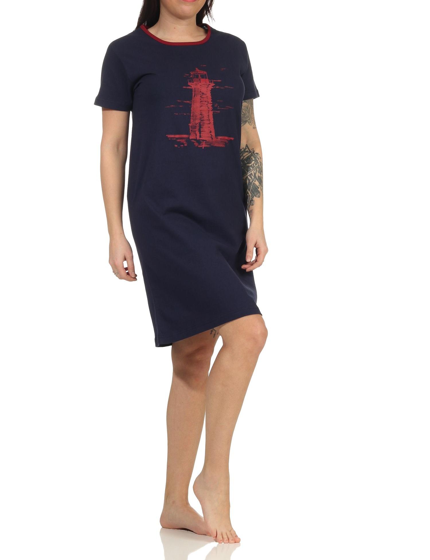 Damen Nachthemd kurzarm im maritimen Look und mit Leuchtturm als Motiv - 112 214 10 715 Damen Nachthemd kurzarm im maritimen Look und mit Leuchtturm als Motiv - 112 214 10 715