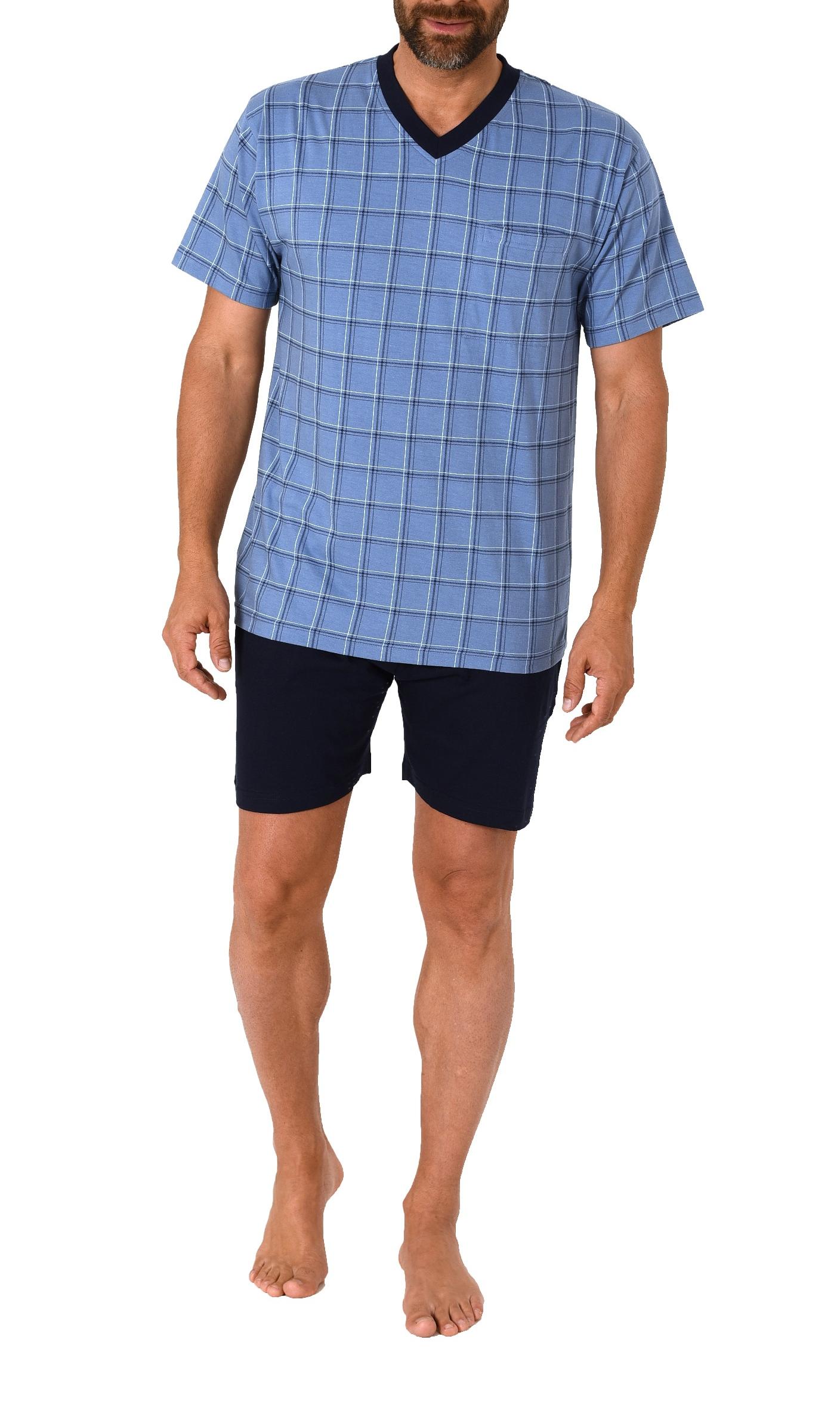 Herren Schlafanzug kurzarm Shorty Pyjama mit karierten Oberteil - 112 105 90 445 Herren Schlafanzug kurzarm Shorty Pyjama mit karierten Oberteil - 112 105 90 445